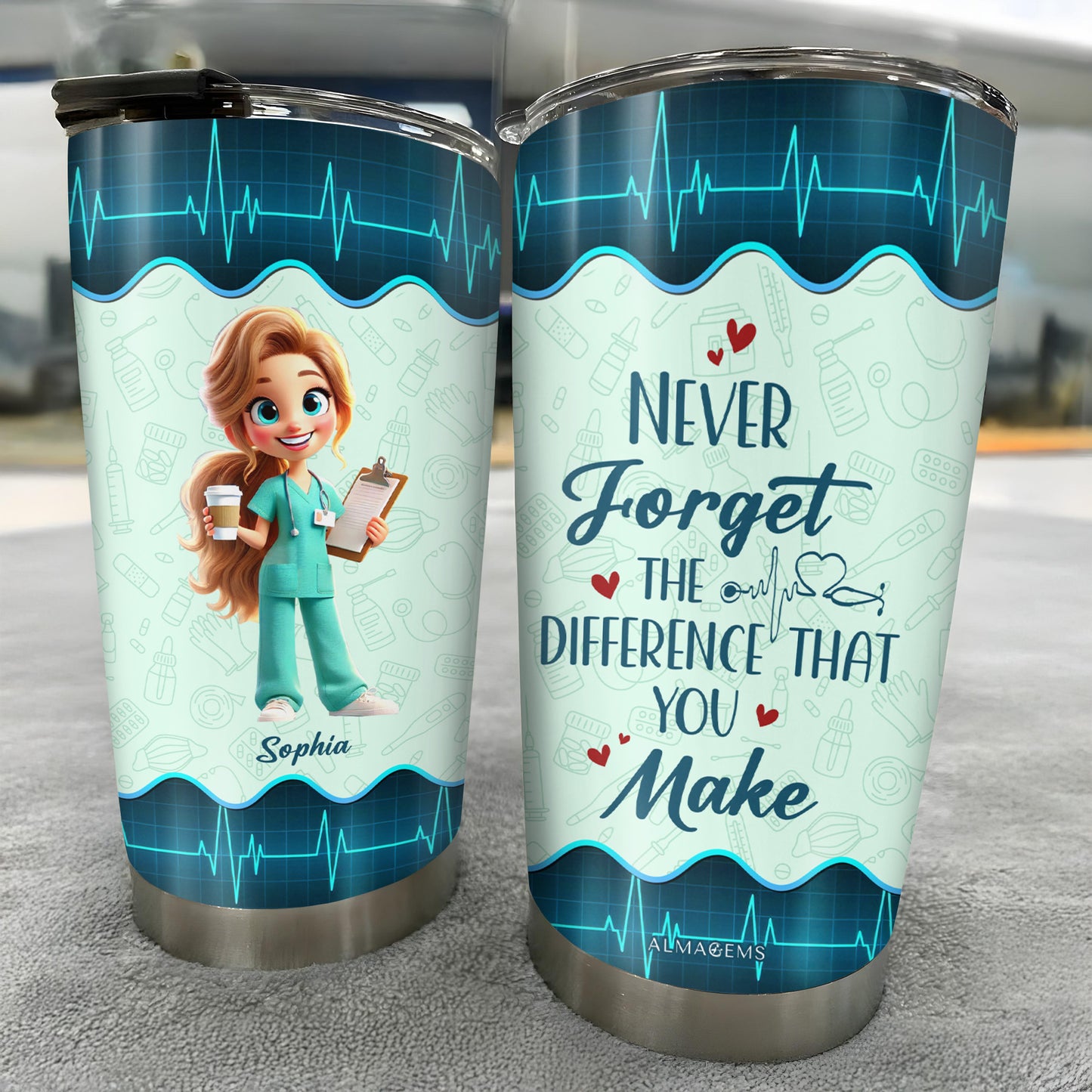 Never Forget The Difference You Make Nurse Tumbler - Personalized Custom Stainless Steel Tumbler 20oz 30oz - COL014_TB