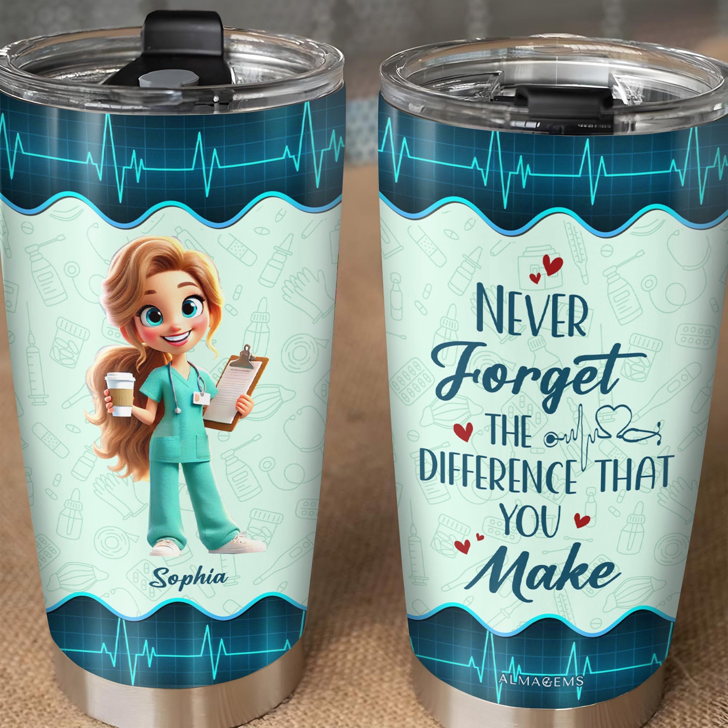 Never Forget The Difference You Make Nurse Tumbler - Personalized Custom Stainless Steel Tumbler 20oz 30oz - COL014_TB