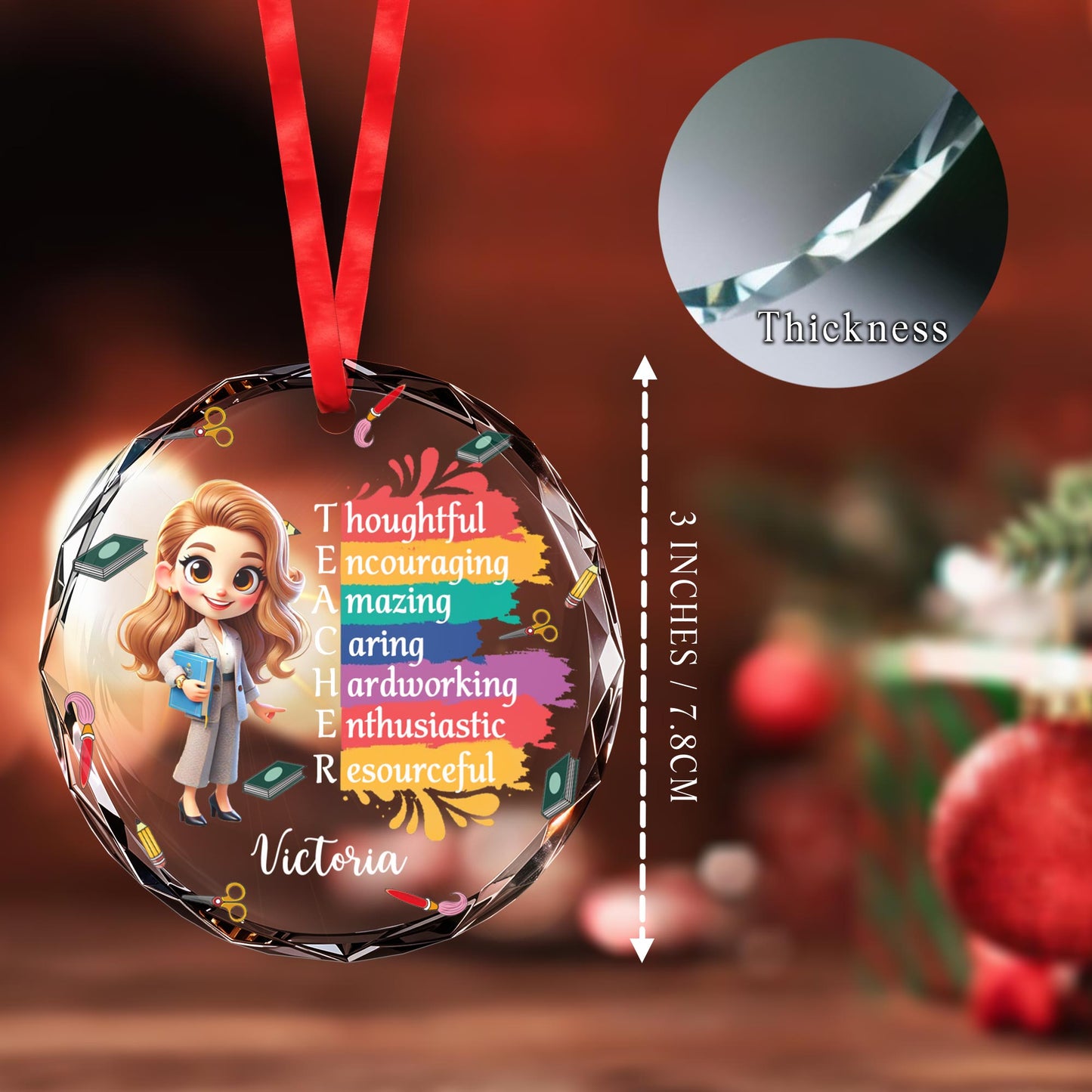 Thoughtful And Encouraging Teacher Appreciation Glass Ornament