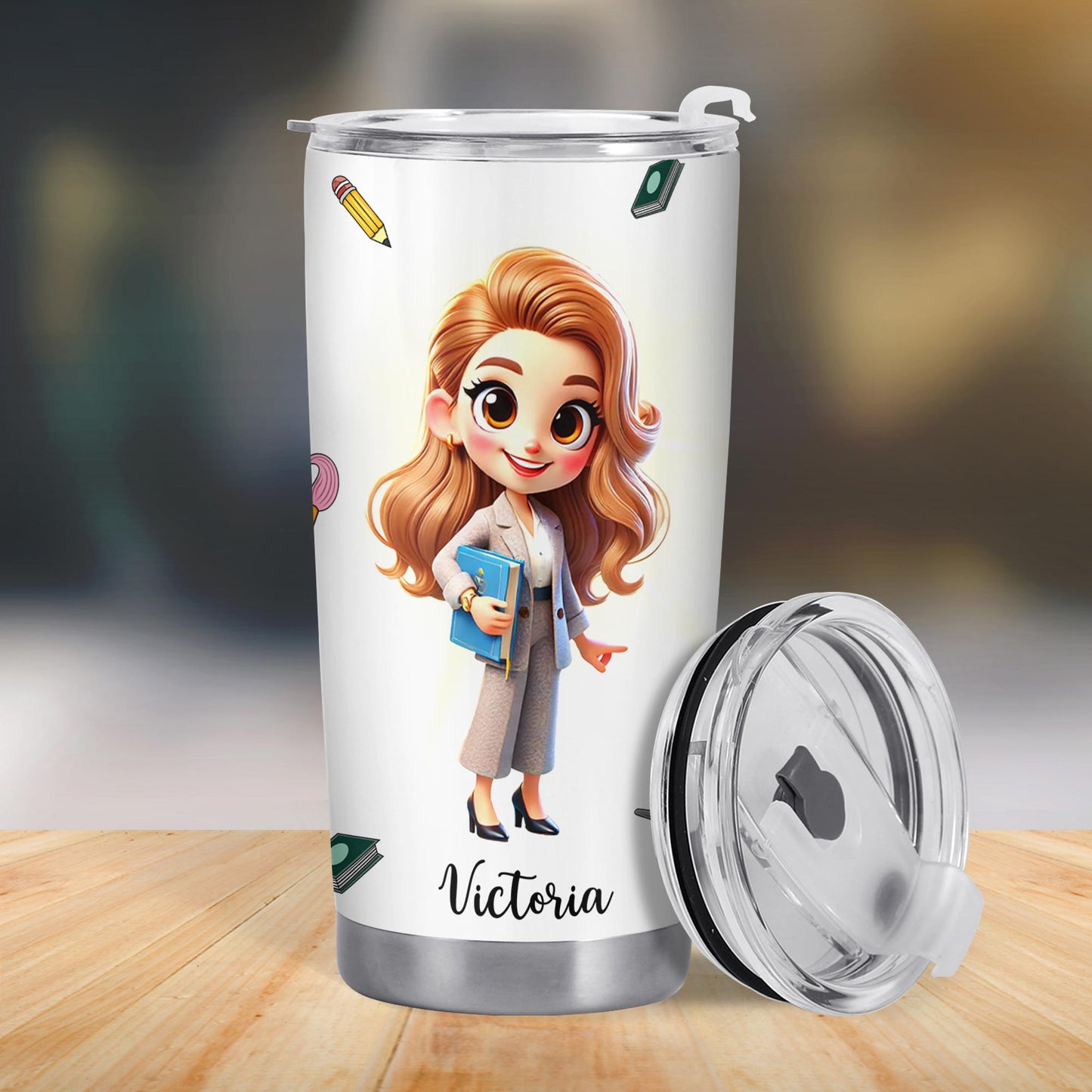 Thoughtful Teacher Tumbler With Paint Splashes and Education Symbols