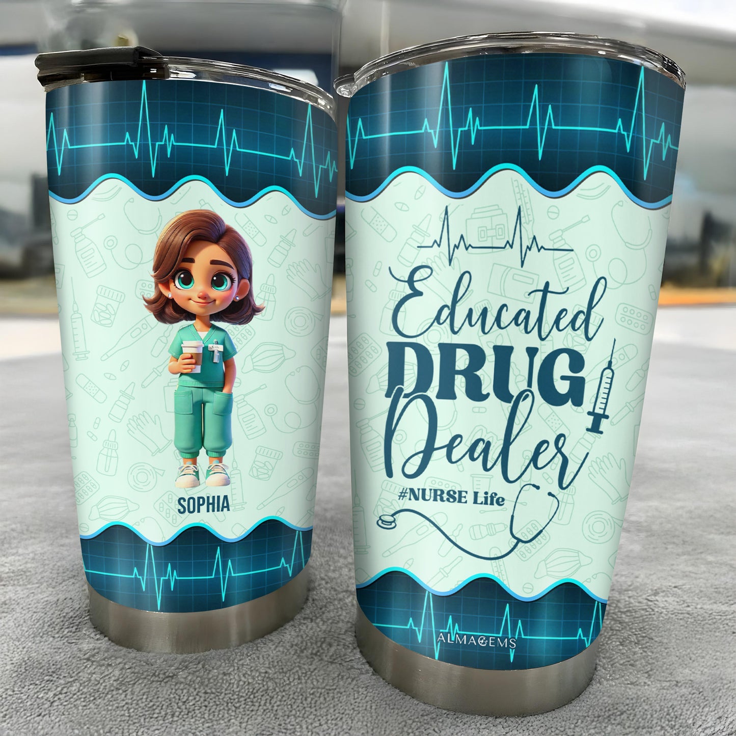 Educated Drug Dealer Nurse Life Tumbler With Medical Symbols - Personalized Custom Stainless Steel Tumbler 20oz 30oz - COL018_TB