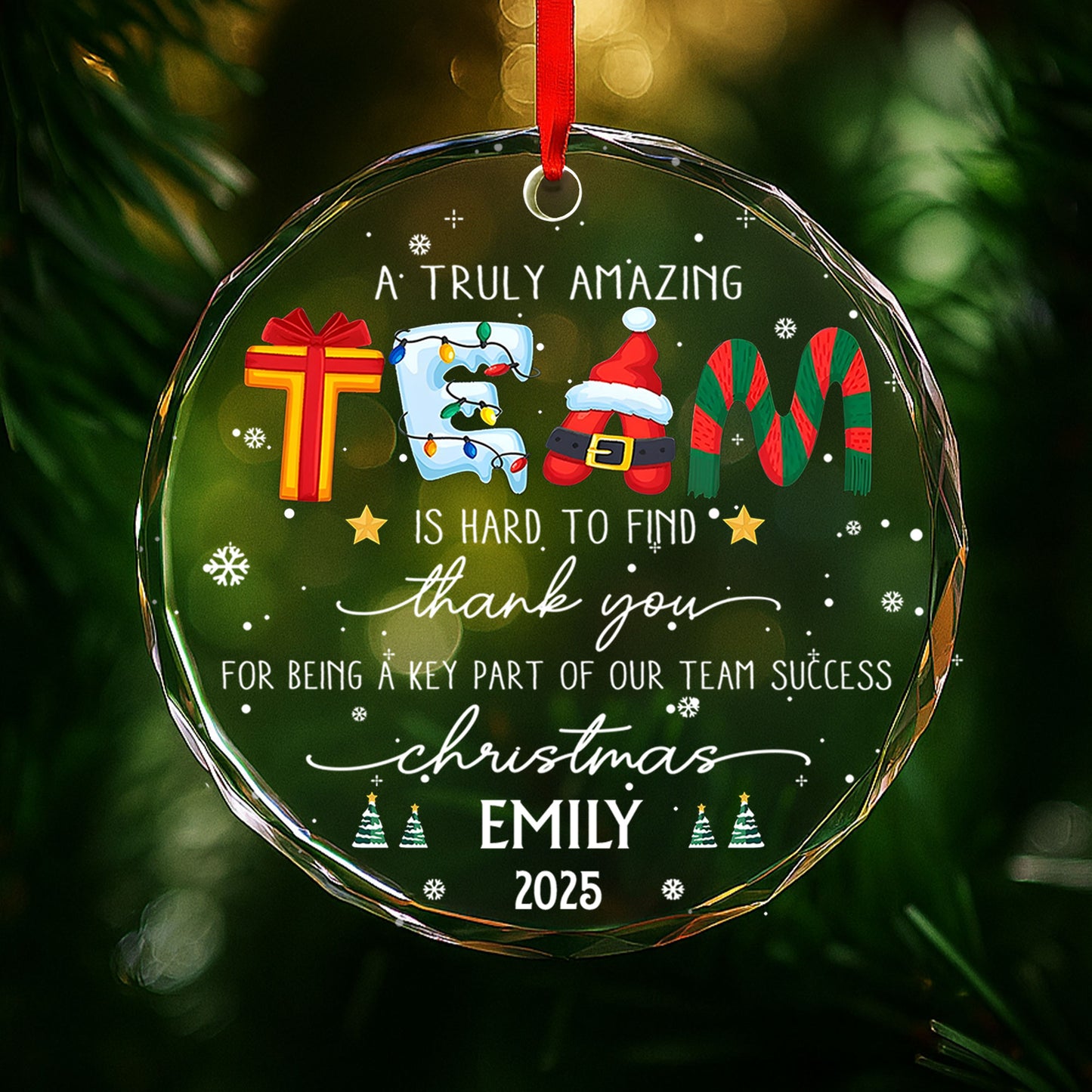 A Truly Amazing Thank You For Our Team, Santa And Gifts - Personalized Custom Circle Glass Ornament - COL035_CGOR