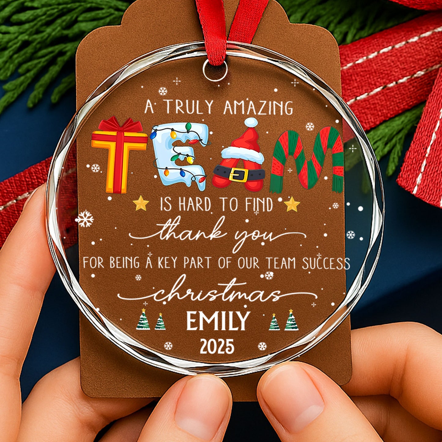 A Truly Amazing Thank You For Our Team, Santa And Gifts - Personalized Custom Circle Glass Ornament - COL035_CGOR