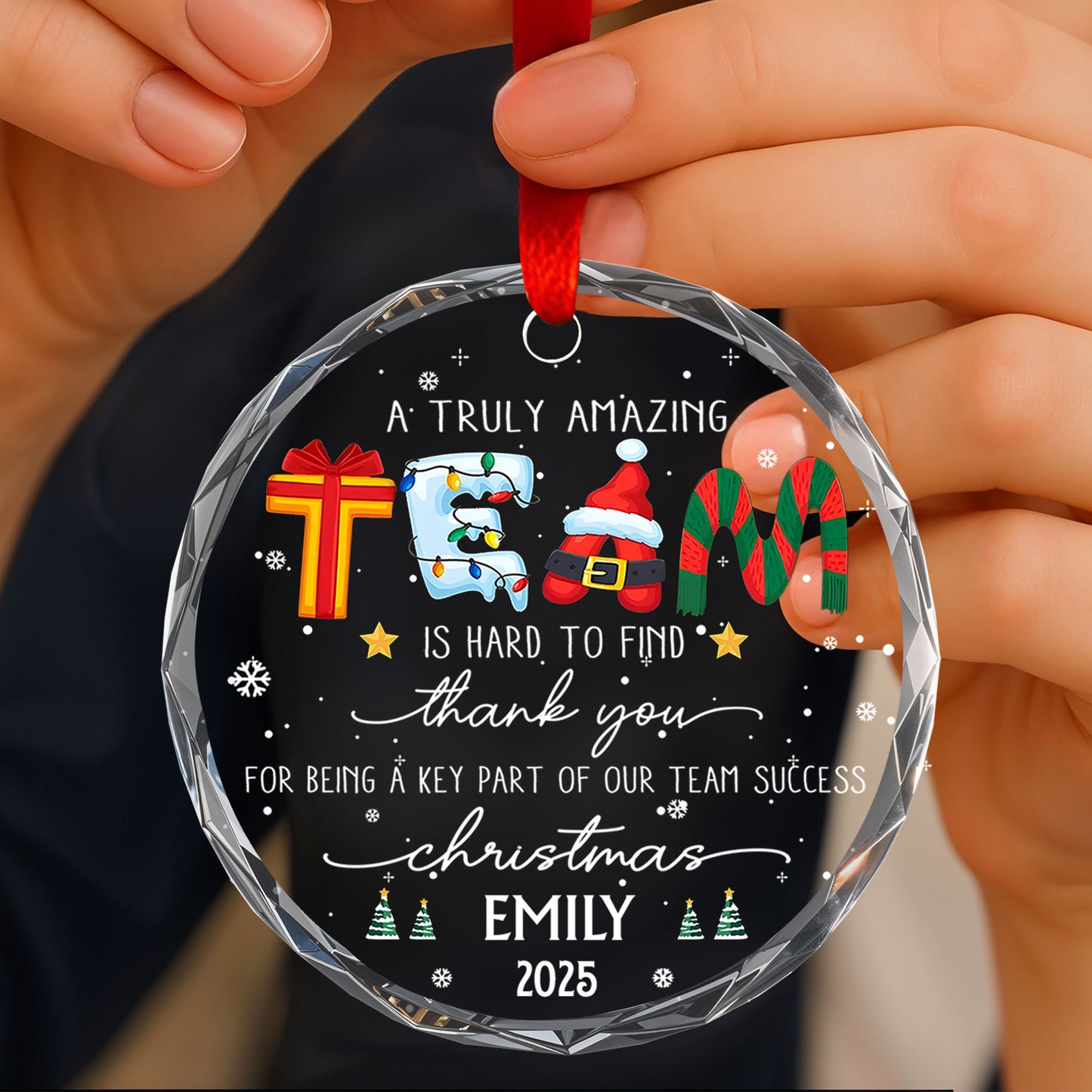 A Truly Amazing Thank You For Our Team, Santa And Gifts - Personalized Custom Circle Glass Ornament - COL035_CGOR