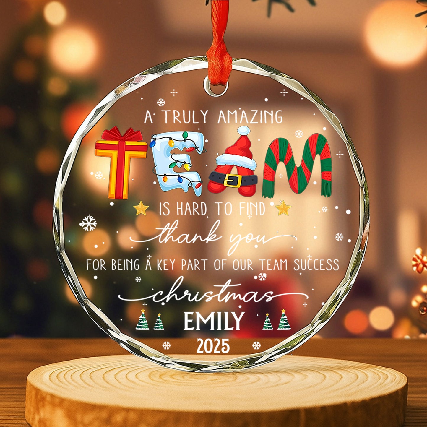 A Truly Amazing Thank You For Our Team, Santa And Gifts - Personalized Custom Circle Glass Ornament - COL035_CGOR