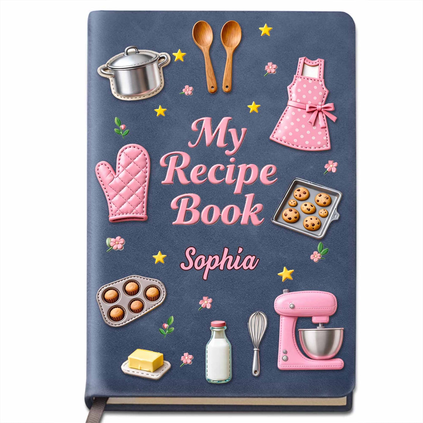 My Recipe Book Kitchen Apron And Stand Mixer Baking Theme - Personalized Leather Journal - COOK020_LEJO