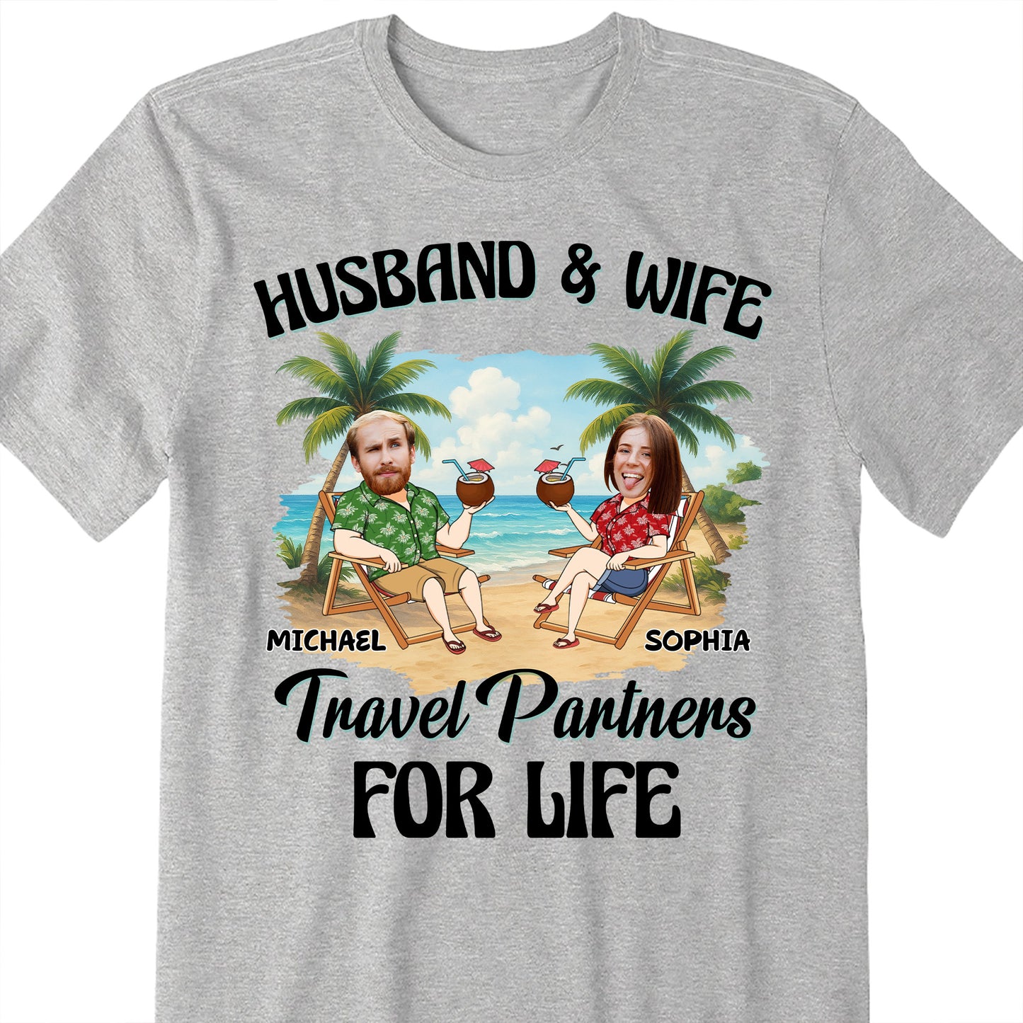 Husband & Wife, Travel Partners For Life, Palm Trees And Beach