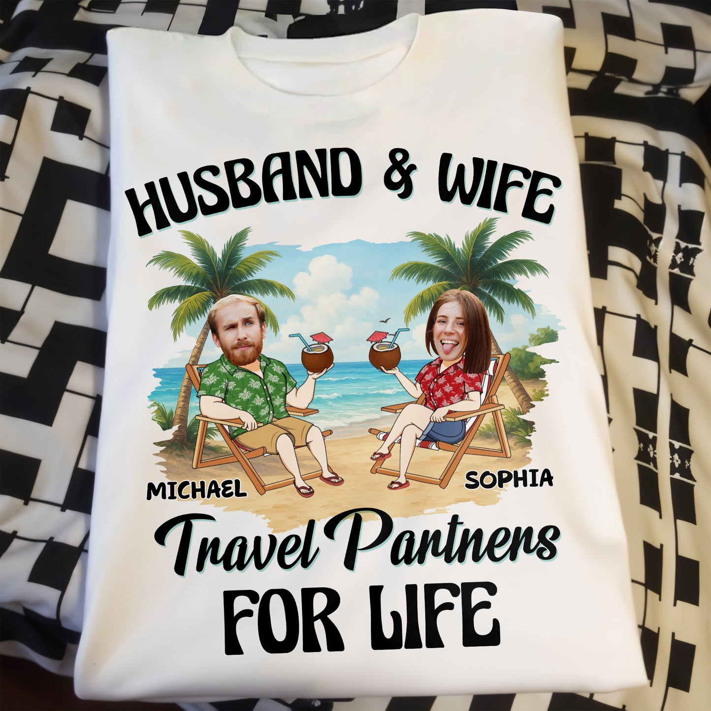 Husband & Wife, Travel Partners For Life, Palm Trees And Beach