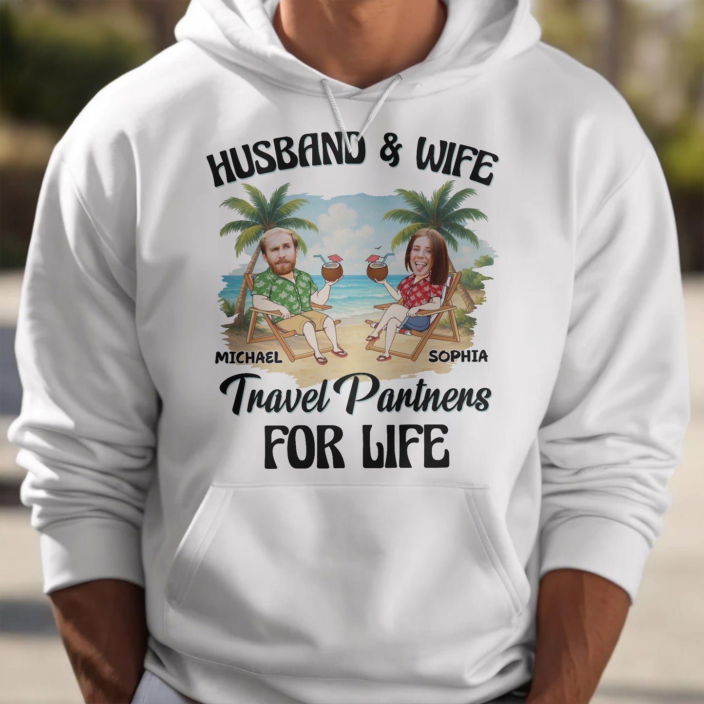 Husband & Wife, Travel Partners For Life, Palm Trees And Beach