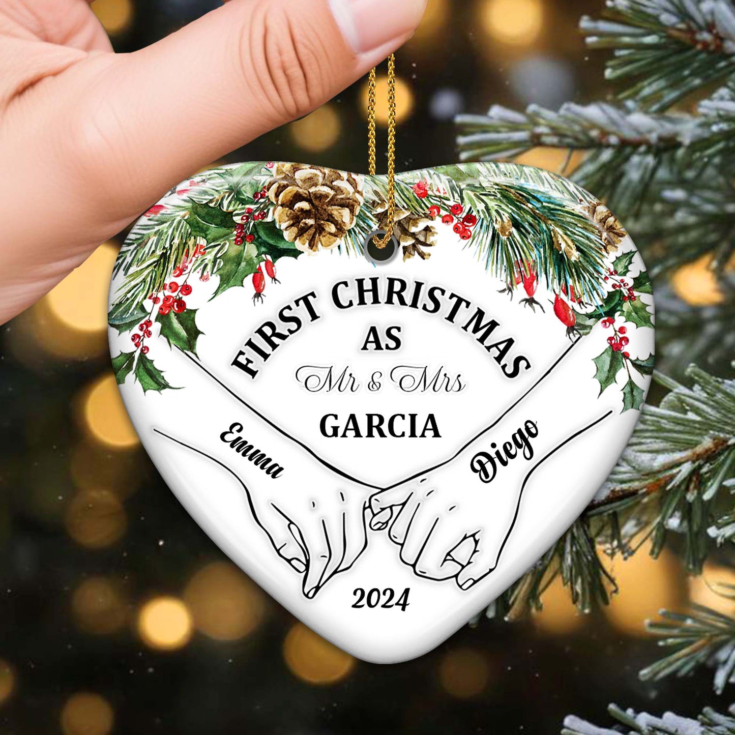 Décoration de Noël en forme de cœur « M. et Mme » - Décoration personnalisée en céramique en forme de cœur - CPL025_HCE
