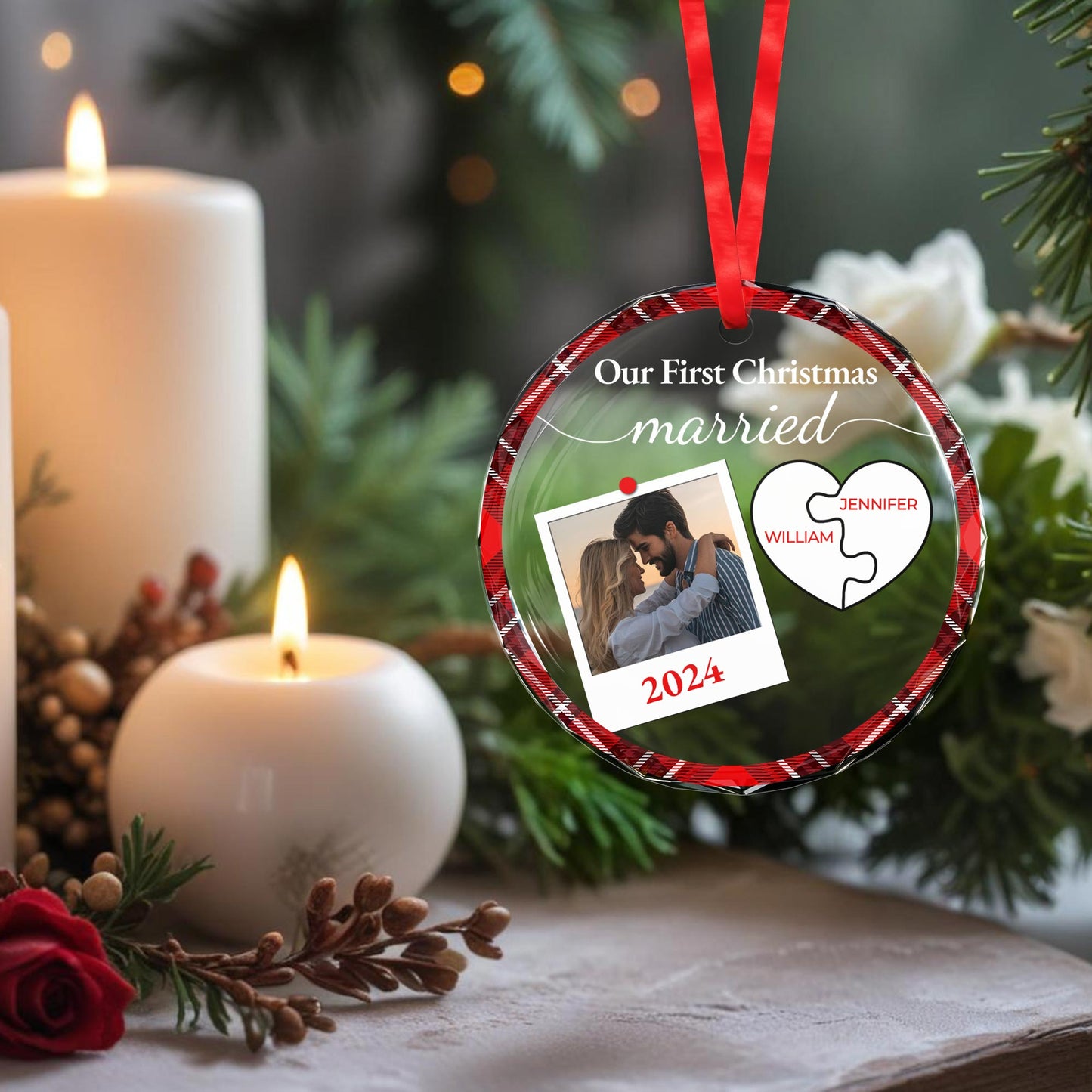 Our First Christmas Married, Heart and Puzzle Pieces