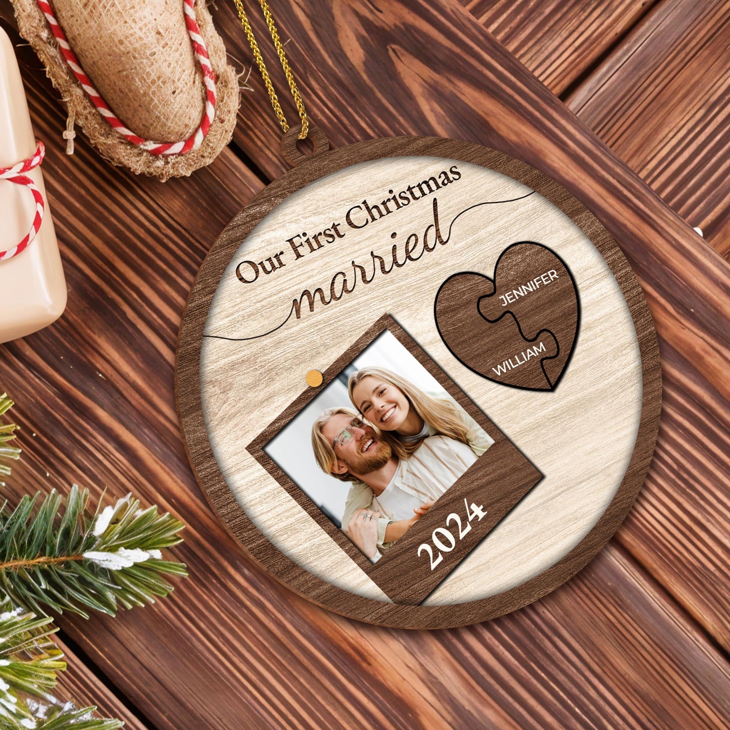 Our First Christmas Married Heart Photo Frame