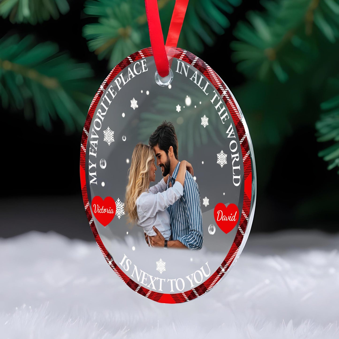 My Favorite Place Is Next To You Festive Couple Ornament