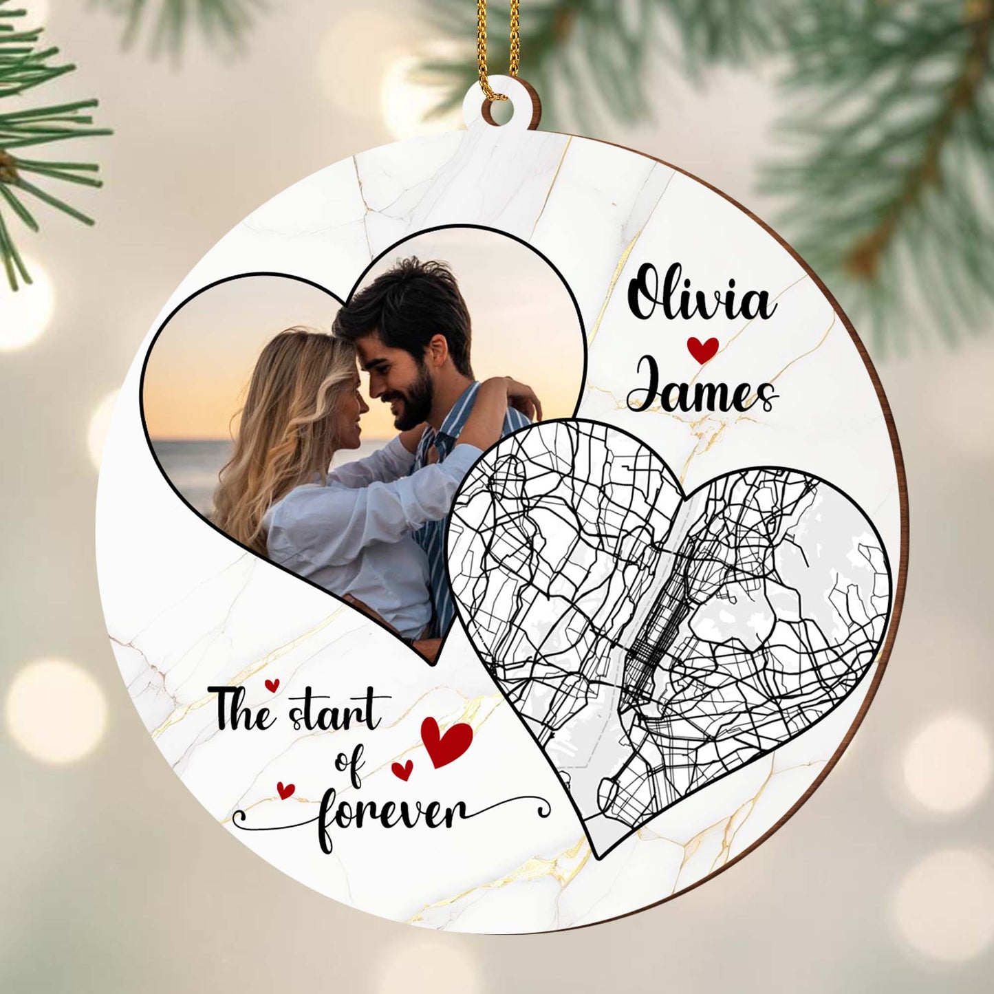 The Start Of Forever Map Heart Ornament - Personalized Custom Wood Ornament, Custom Shaped - CPL096_WDO