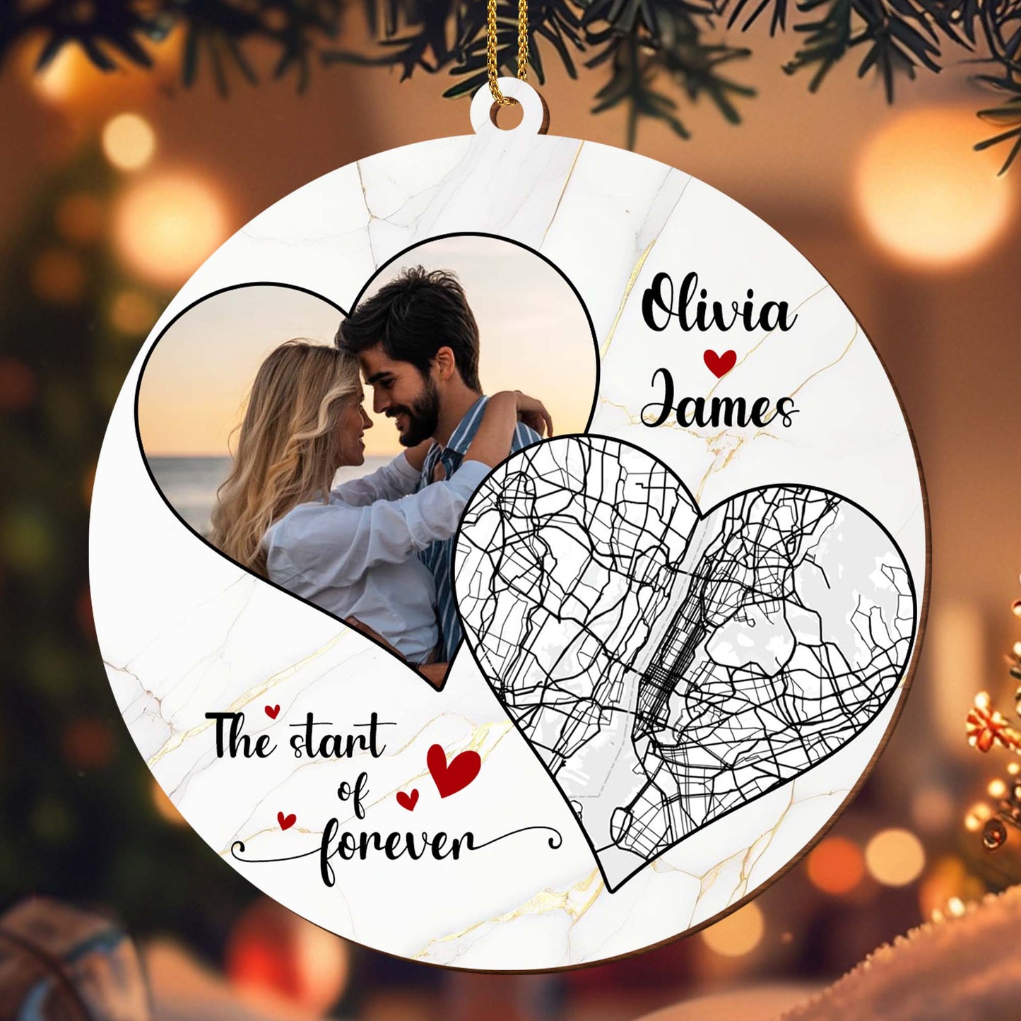The Start Of Forever Map Heart Ornament - Personalized Custom Wood Ornament, Custom Shaped - CPL096_WDO