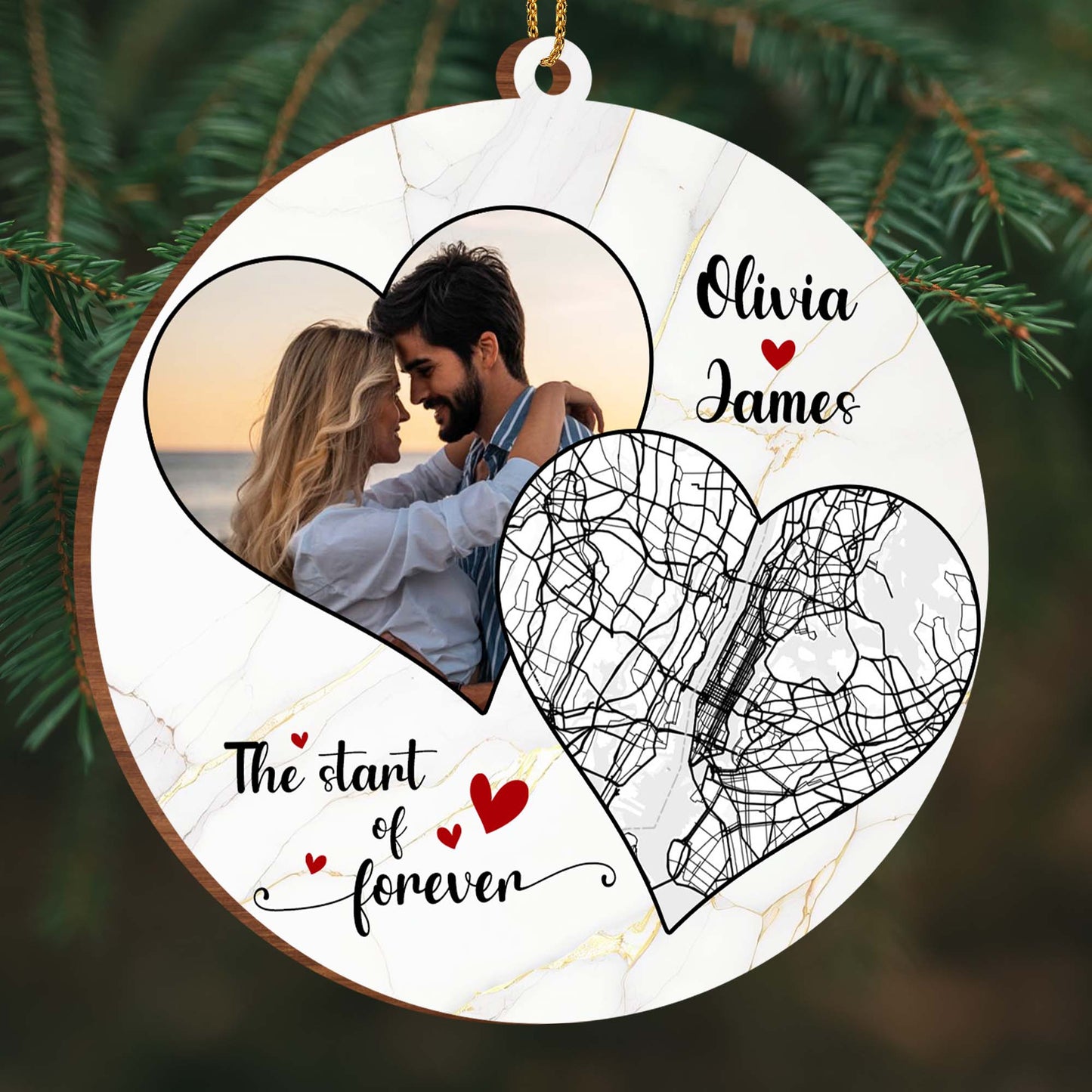 The Start Of Forever Map Heart Ornament - Personalized Custom Wood Ornament, Custom Shaped - CPL096_WDO