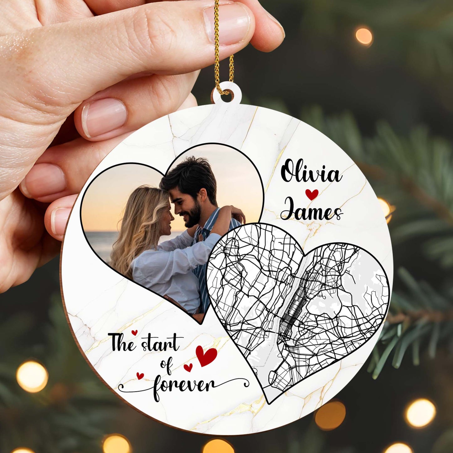 The Start Of Forever Map Heart Ornament - Personalized Custom Wood Ornament, Custom Shaped - CPL096_WDO