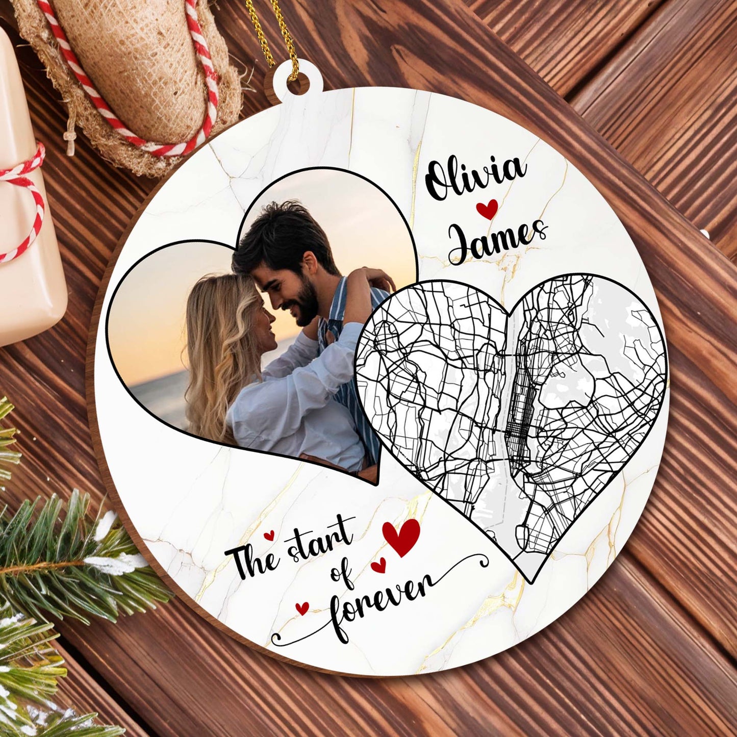 The Start Of Forever Map Heart Ornament - Personalized Custom Wood Ornament, Custom Shaped - CPL096_WDO