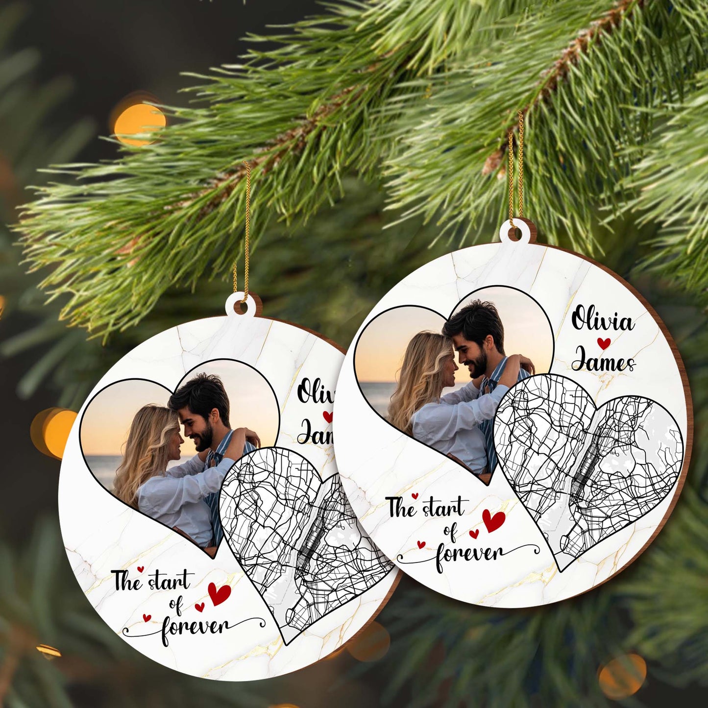 The Start Of Forever Map Heart Ornament - Personalized Custom Wood Ornament, Custom Shaped - CPL096_WDO