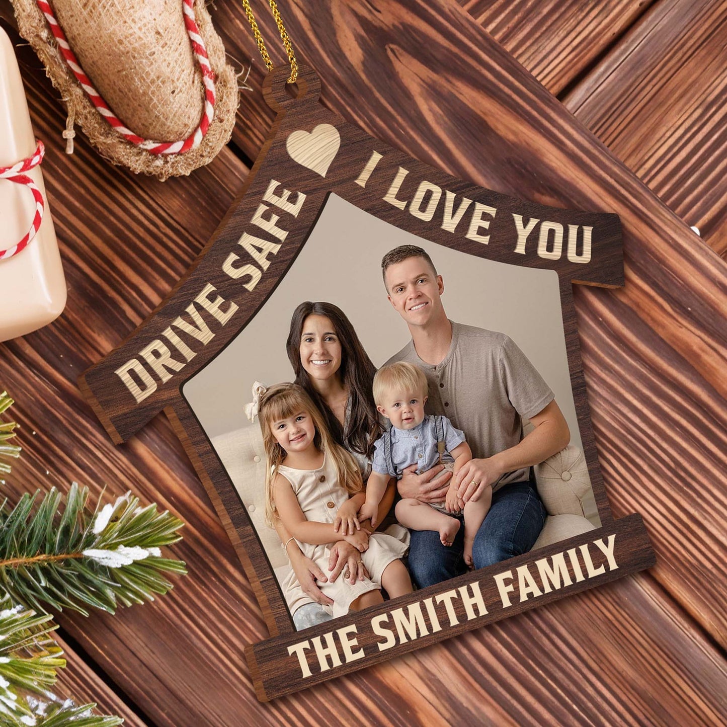 Drive Safe I Love You House Shaped Ornament With Hearts - Personalized Custom Wood Ornament, Custom Shaped - CPL097_WDO