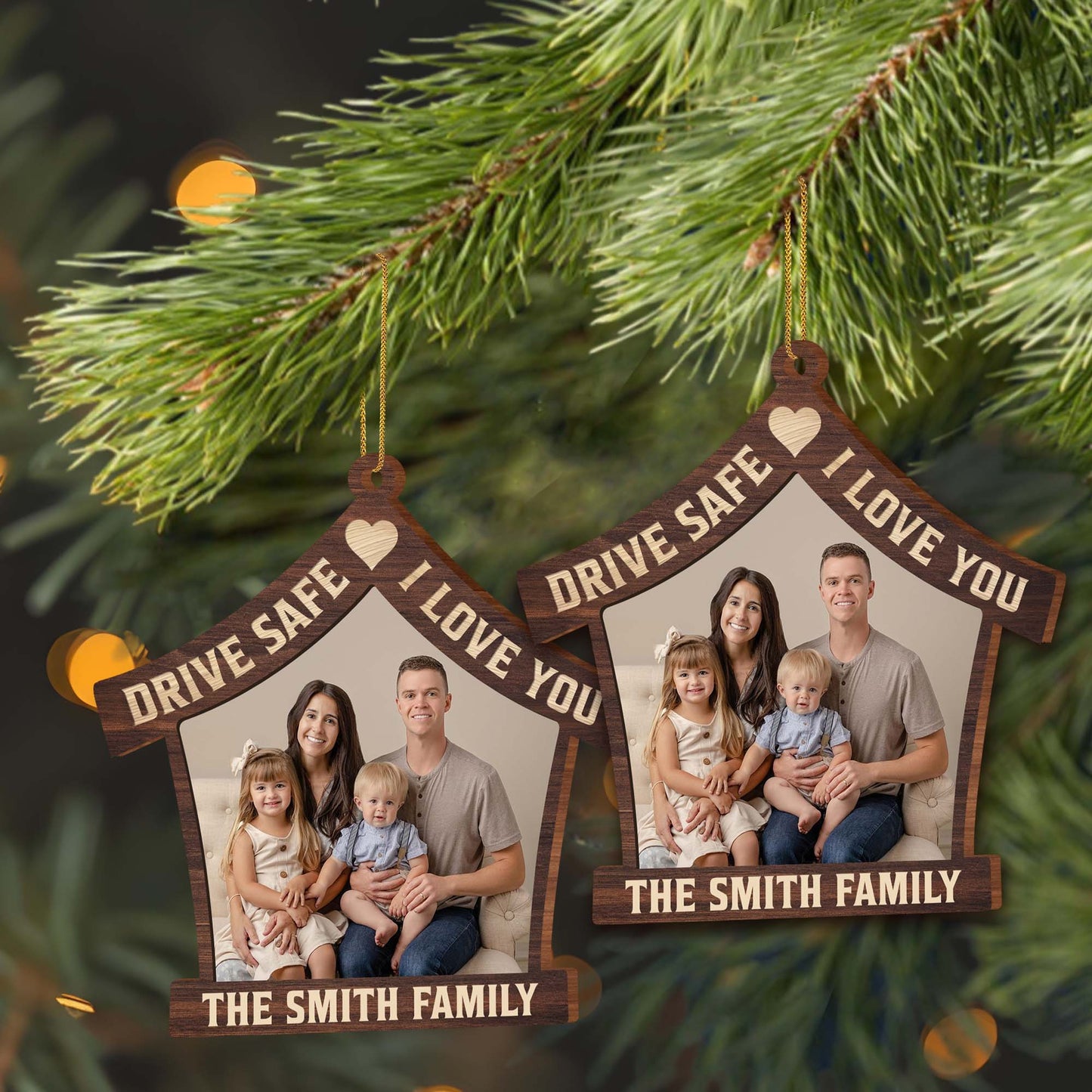 Drive Safe I Love You House Shaped Ornament With Hearts - Personalized Custom Wood Ornament, Custom Shaped - CPL097_WDO
