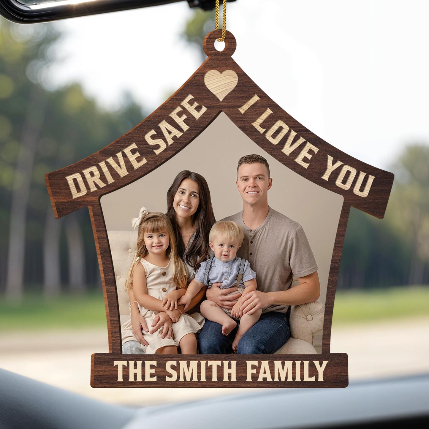 Drive Safe I Love You House Shaped Ornament With Hearts - Personalized Custom Wood Ornament, Custom Shaped - CPL097_WDO