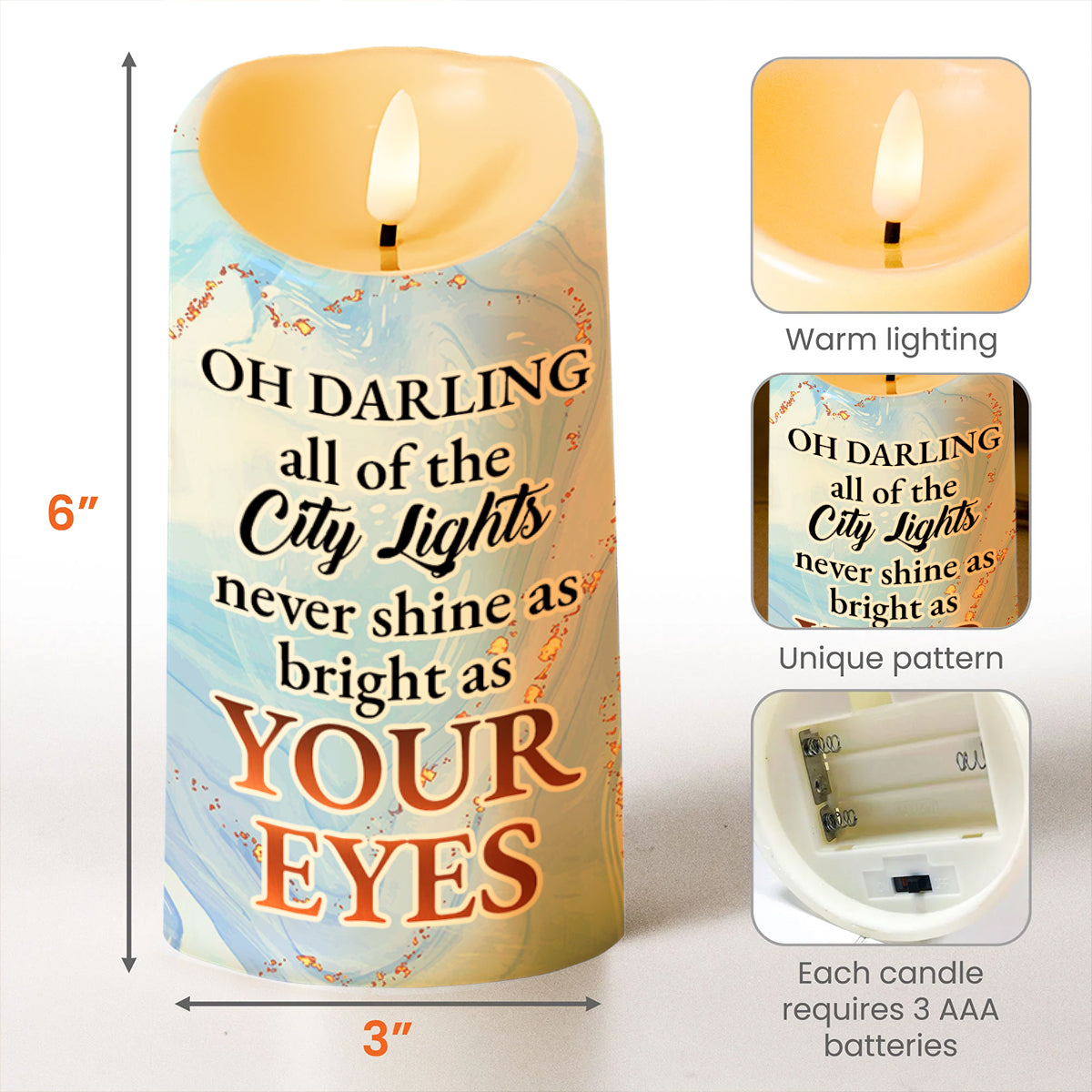City Lights and Romantic Couple Custom LED Candle