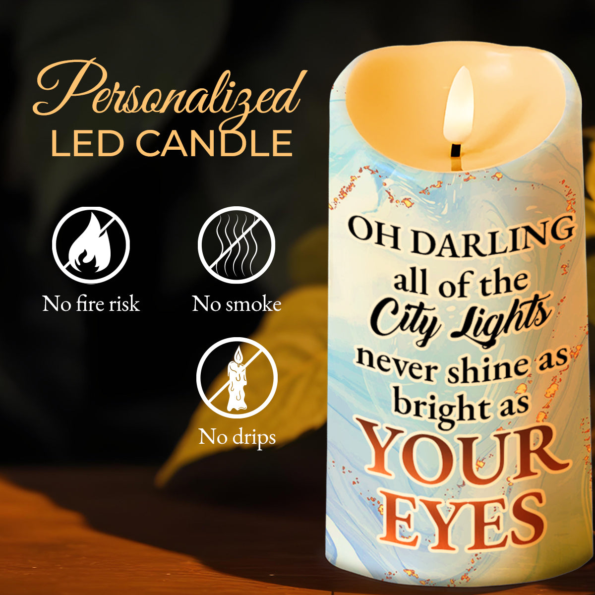 City Lights and Romantic Couple Custom LED Candle