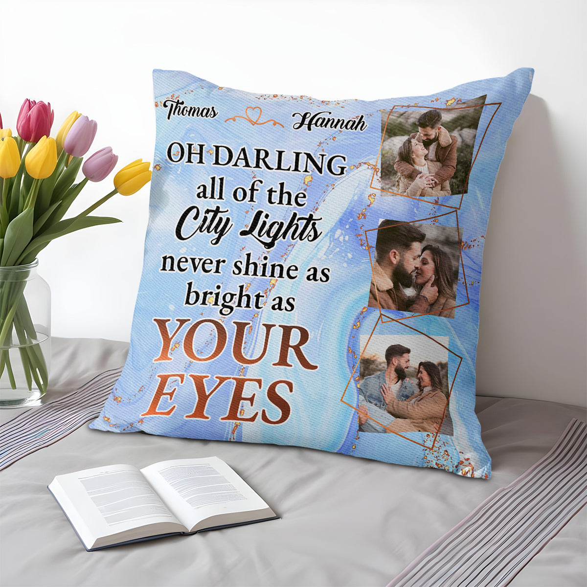 City Lights Bright As Your Eyes Personalized Pillow