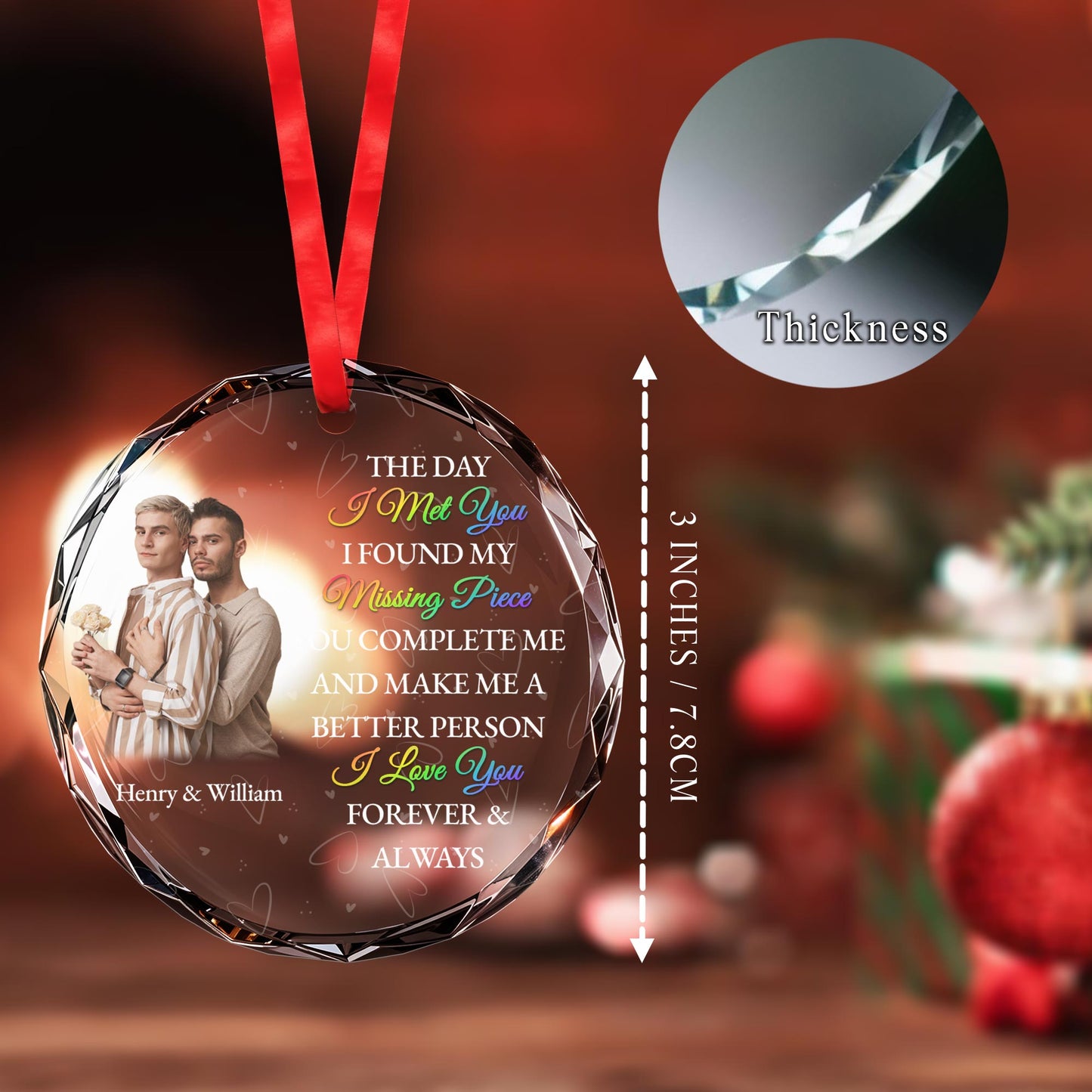 The Day I Met You Missing Piece Love Forever Glass Ornament
