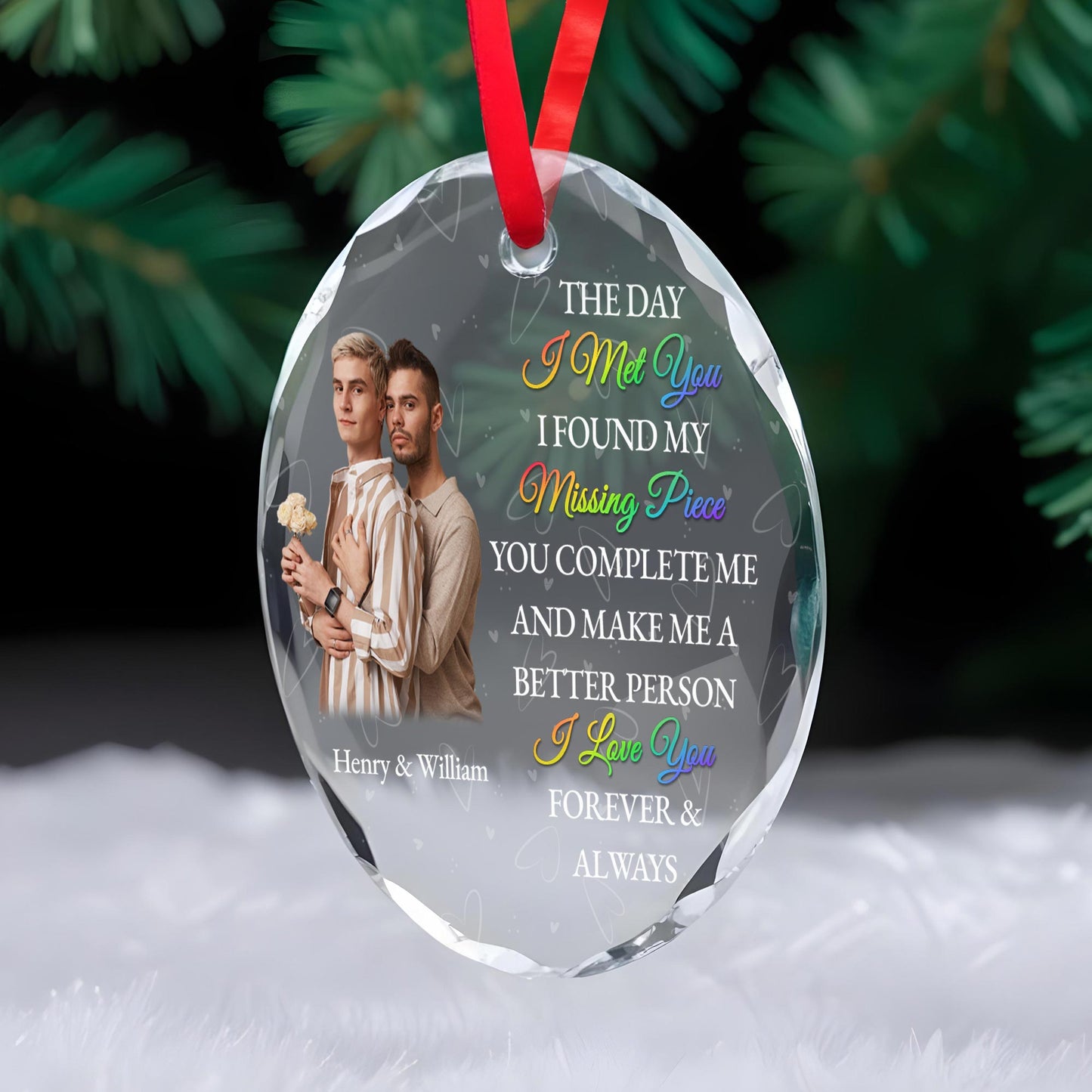 The Day I Met You Missing Piece Love Forever Glass Ornament