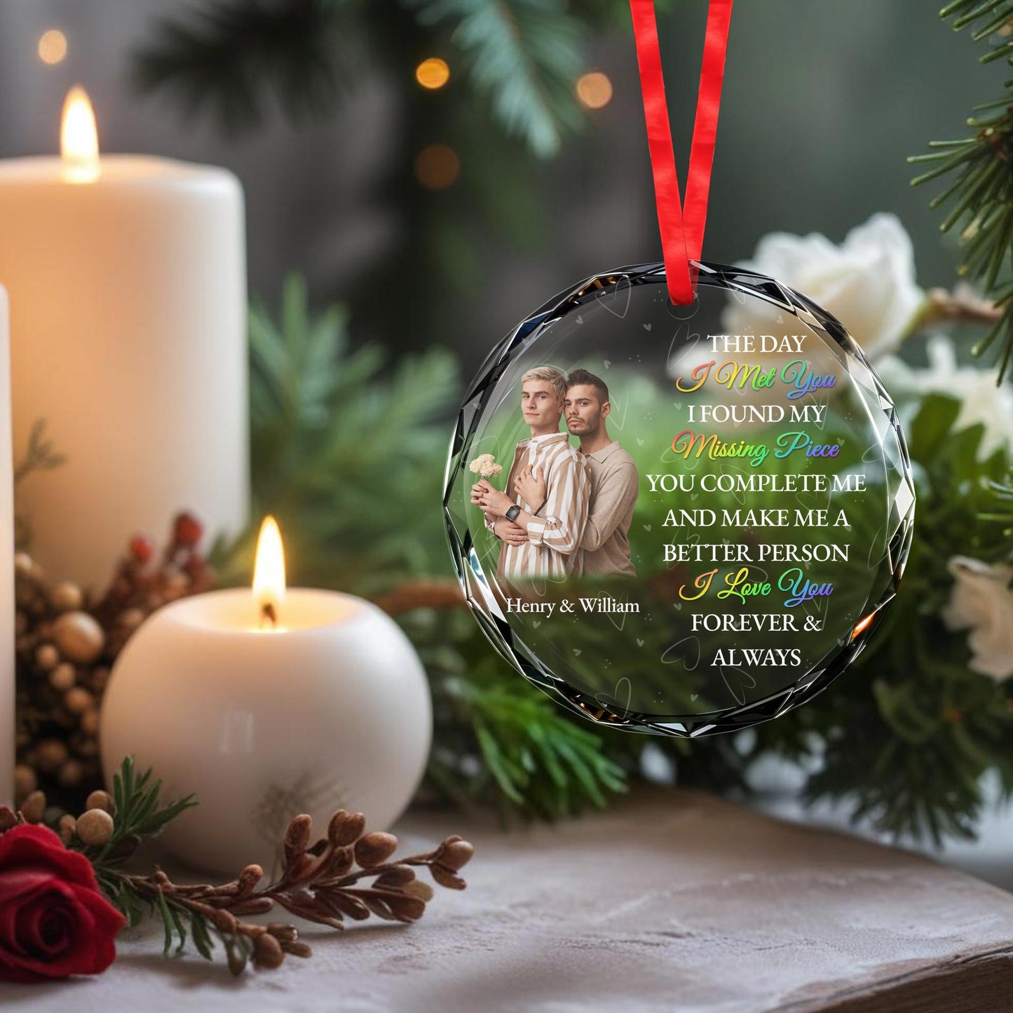 The Day I Met You Missing Piece Love Forever Glass Ornament