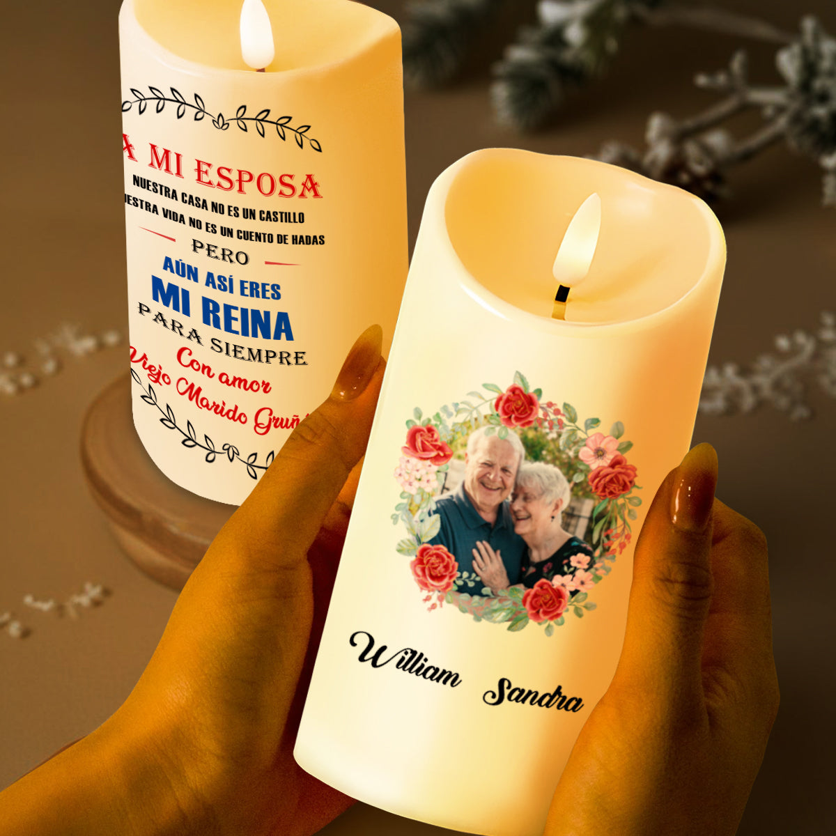 Eres Mi Reina Para Siempre With Roses And Laurels Design - Personalized Custom LED Candle - CPL107_LECA
