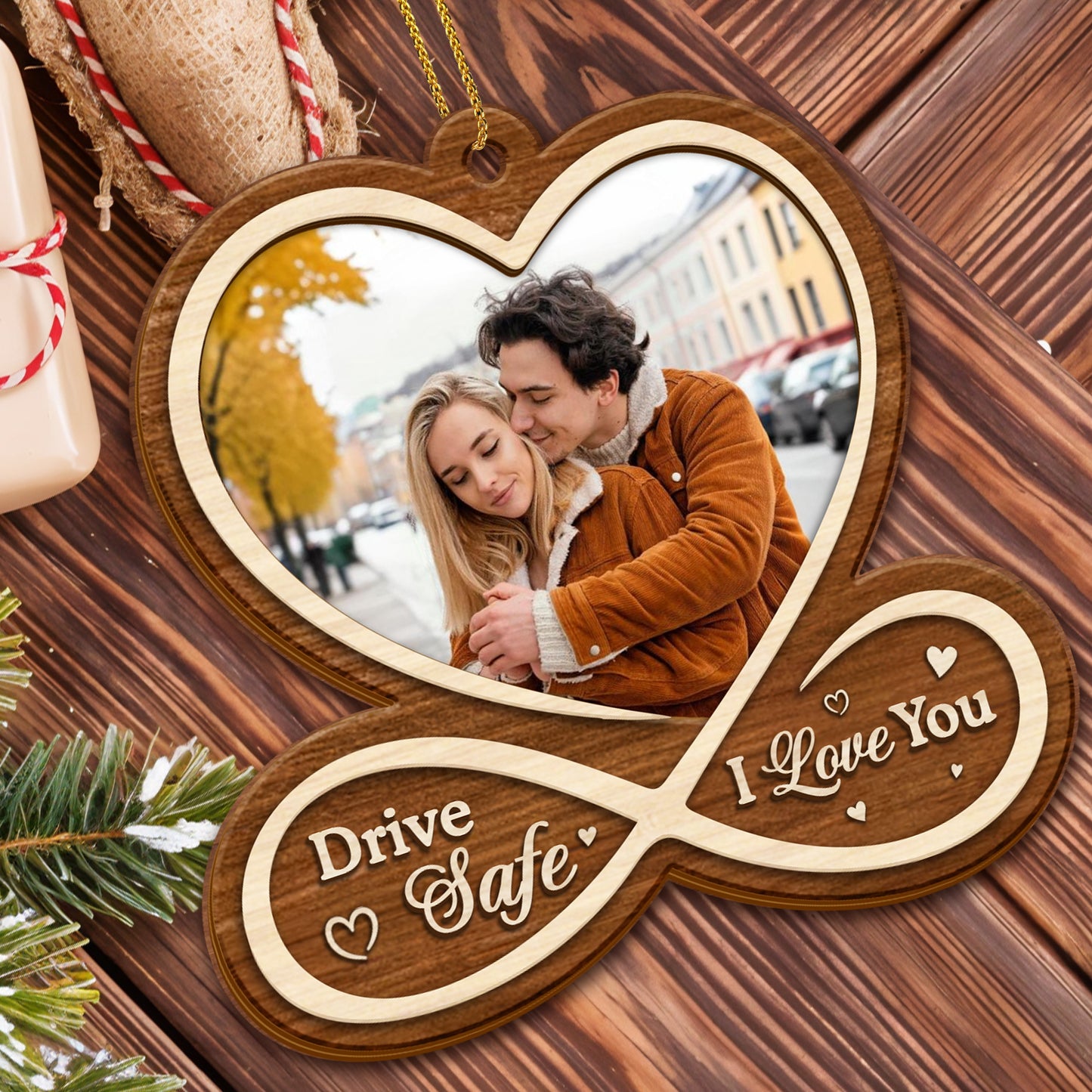 Infinity Love And Safe Travel Custom Wood Ornament