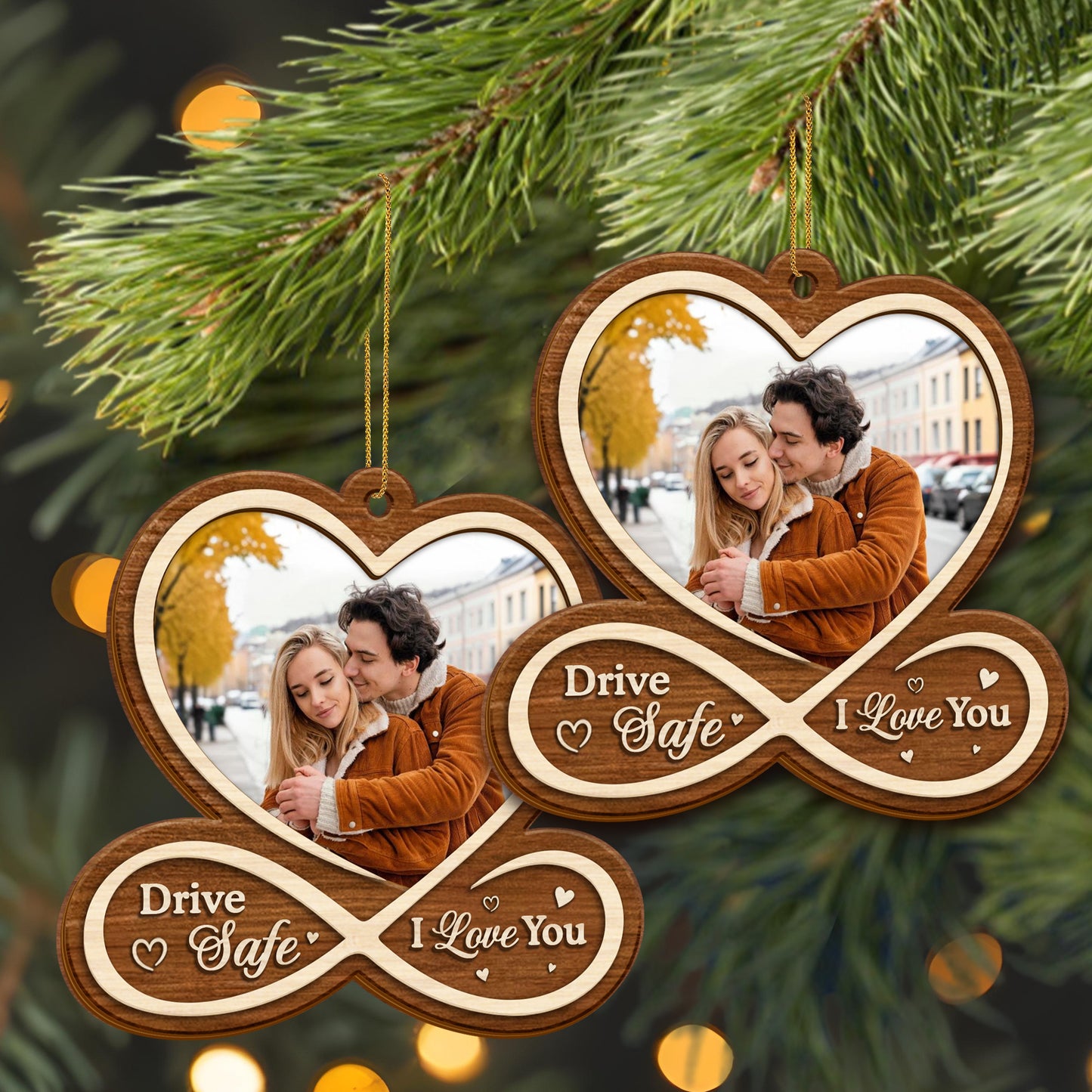 Infinity Love And Safe Travel Custom Wood Ornament