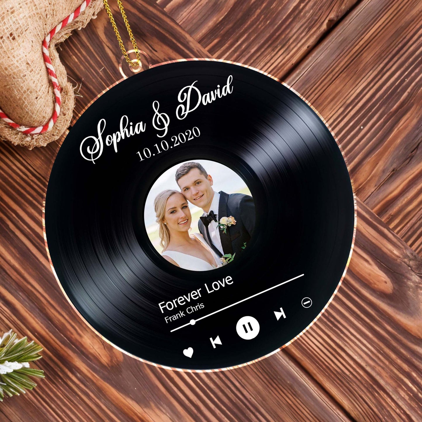 Disque vinyle « Amour éternel » avec photo de couple – Décoration acrylique personnalisée, cadeau de Noël – CPL110_ACO