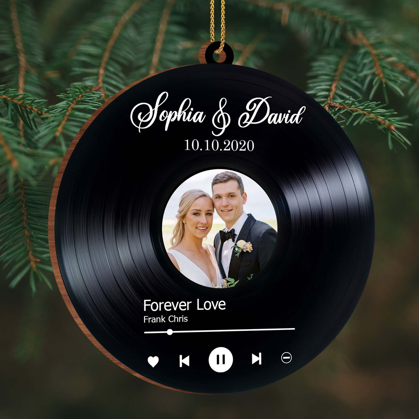 Forever Love Vinyl Record Wedding Ornament - Personalized Custom Wood Ornament, Custom Shaped - CPL110_WDO