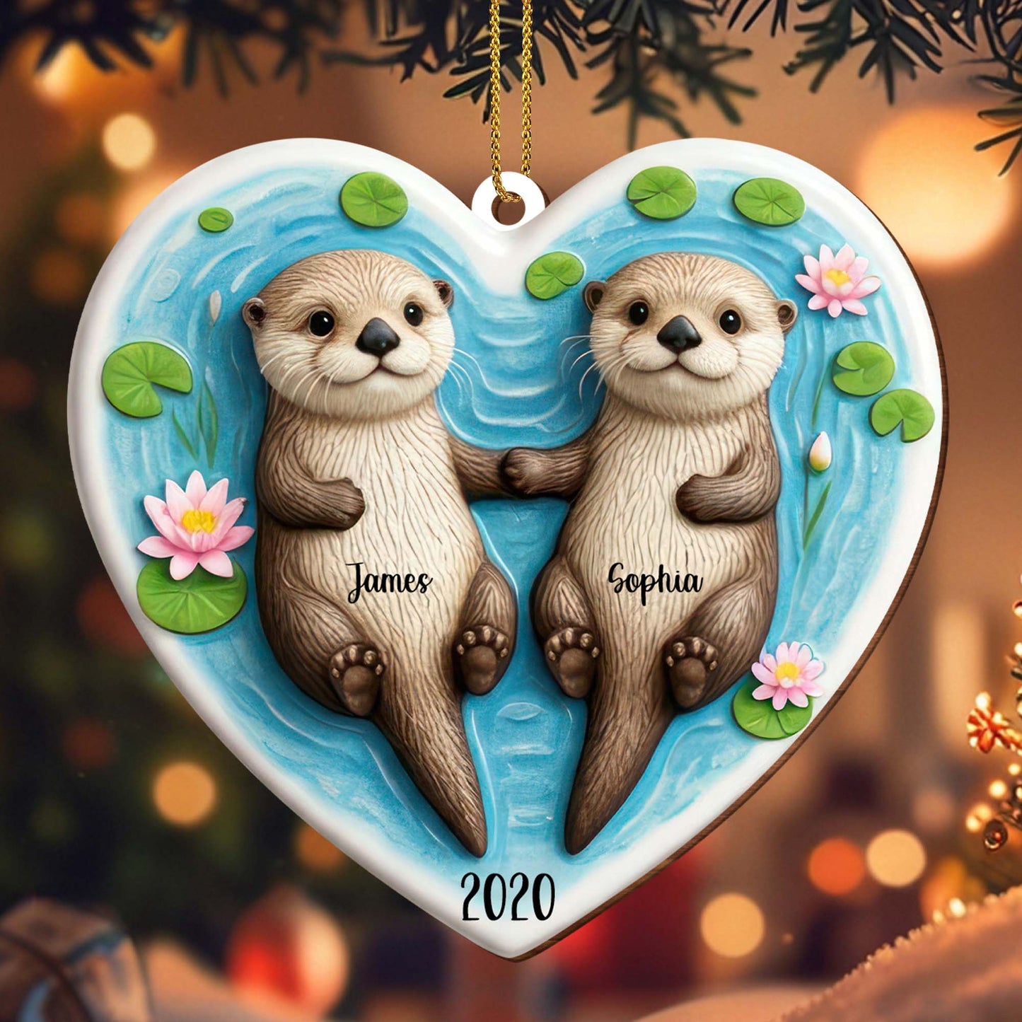 Shared Moments In Love Otter Heart Ornament