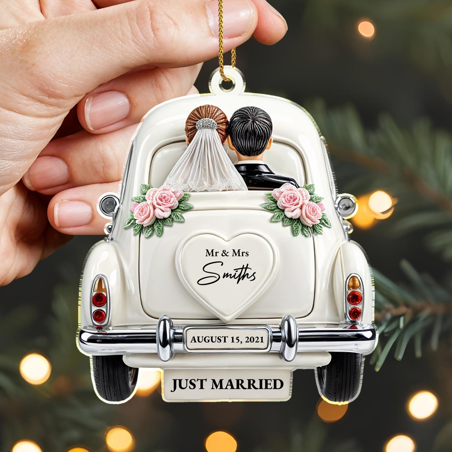 Just Married Newlyweds In Wedding Car