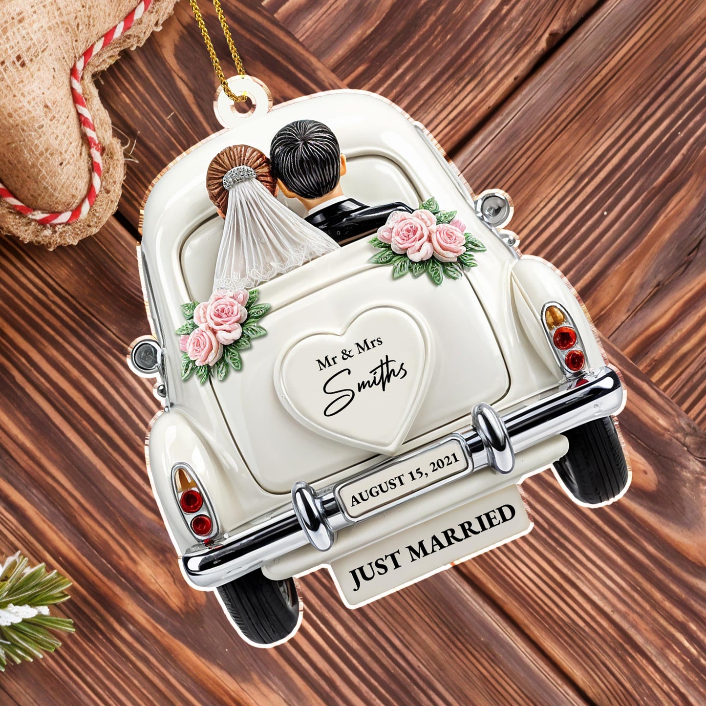 Just Married Newlyweds In Wedding Car