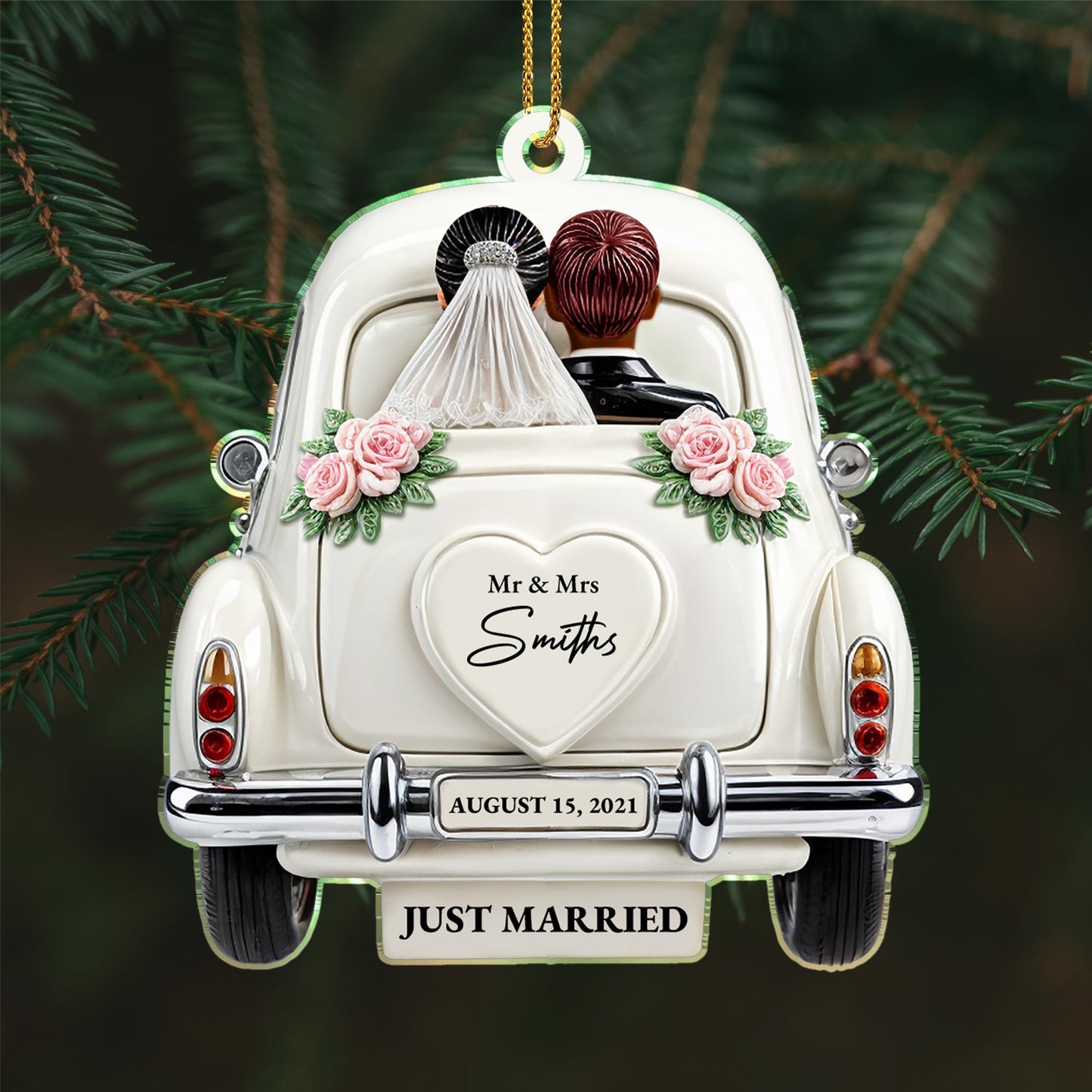 Just Married Newlyweds In Wedding Car