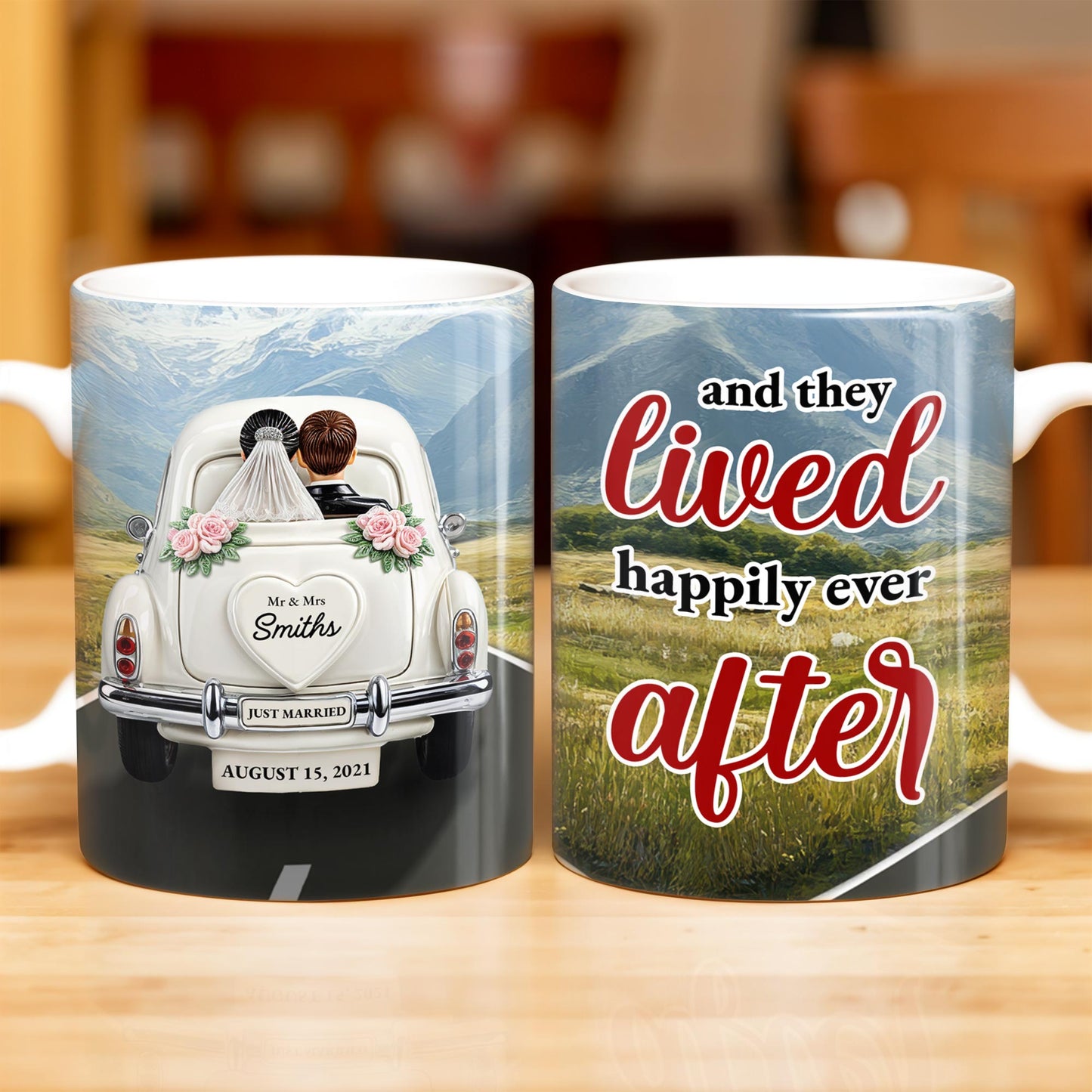 Lived Happily Ever After Vintage Car And Couple Design