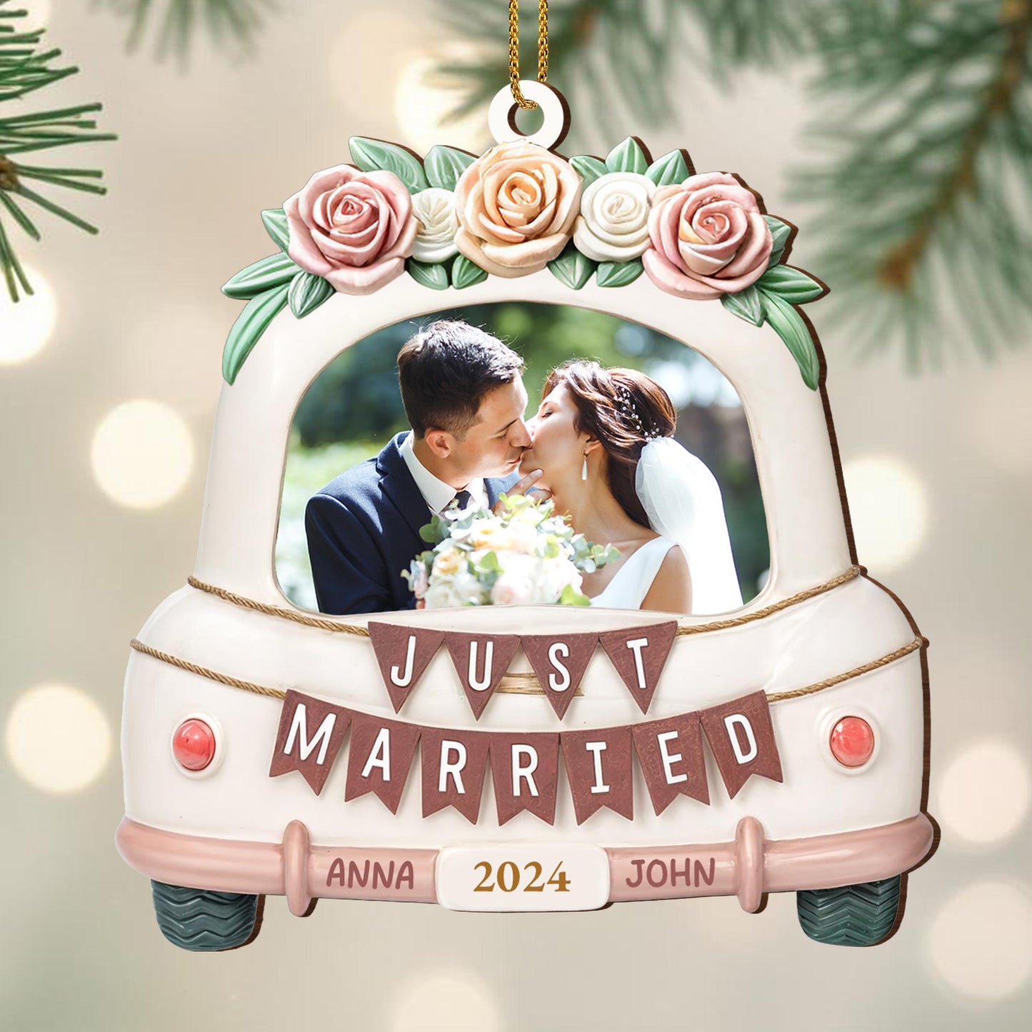 Just Married Celebration With Floral Wedding Car
