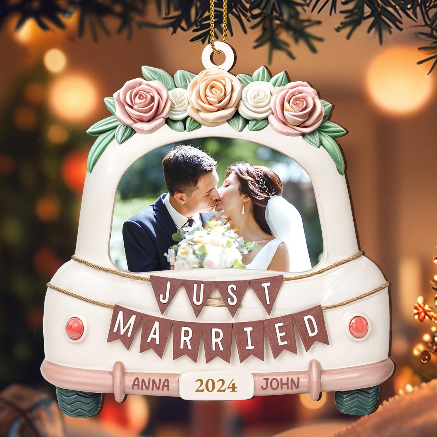 Just Married Celebration With Floral Wedding Car