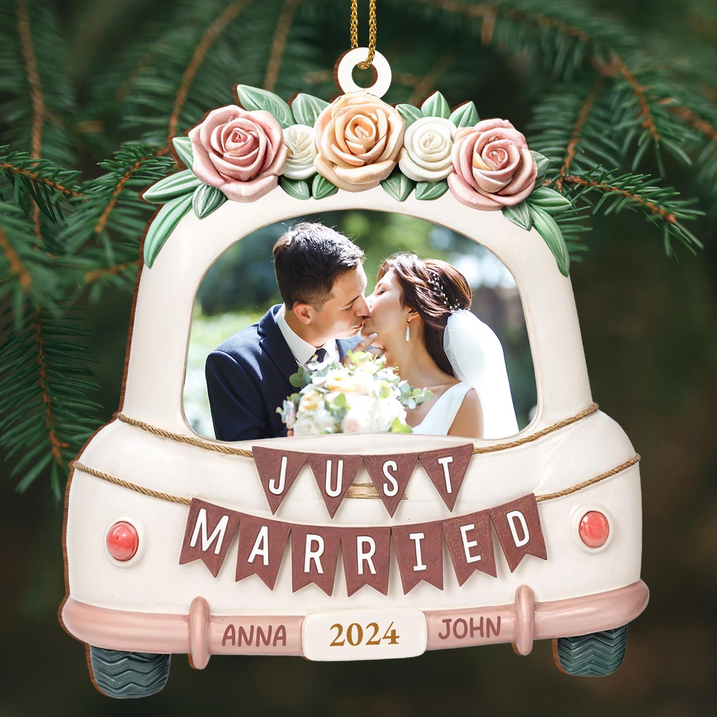 Just Married Celebration With Floral Wedding Car