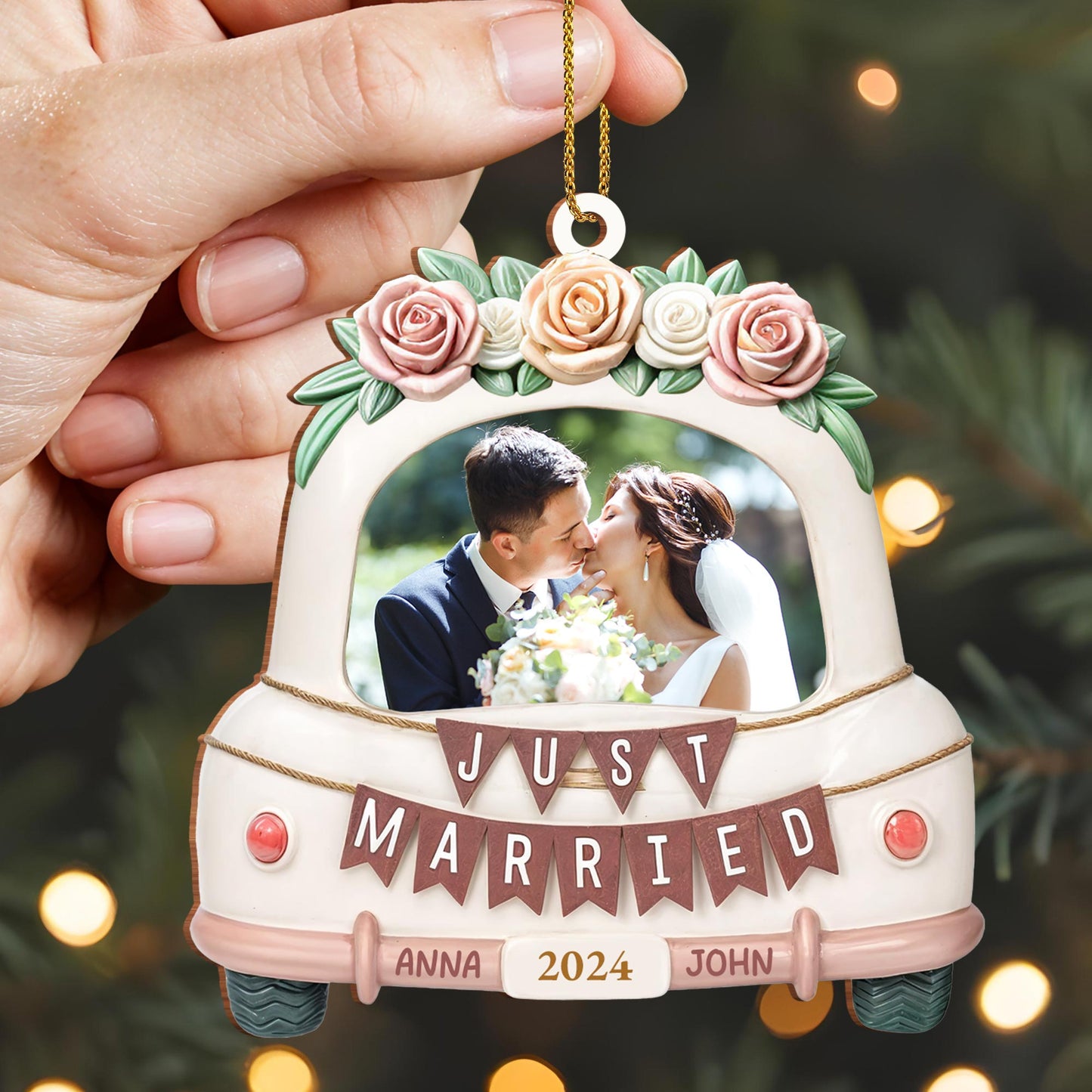 Just Married Celebration With Floral Wedding Car