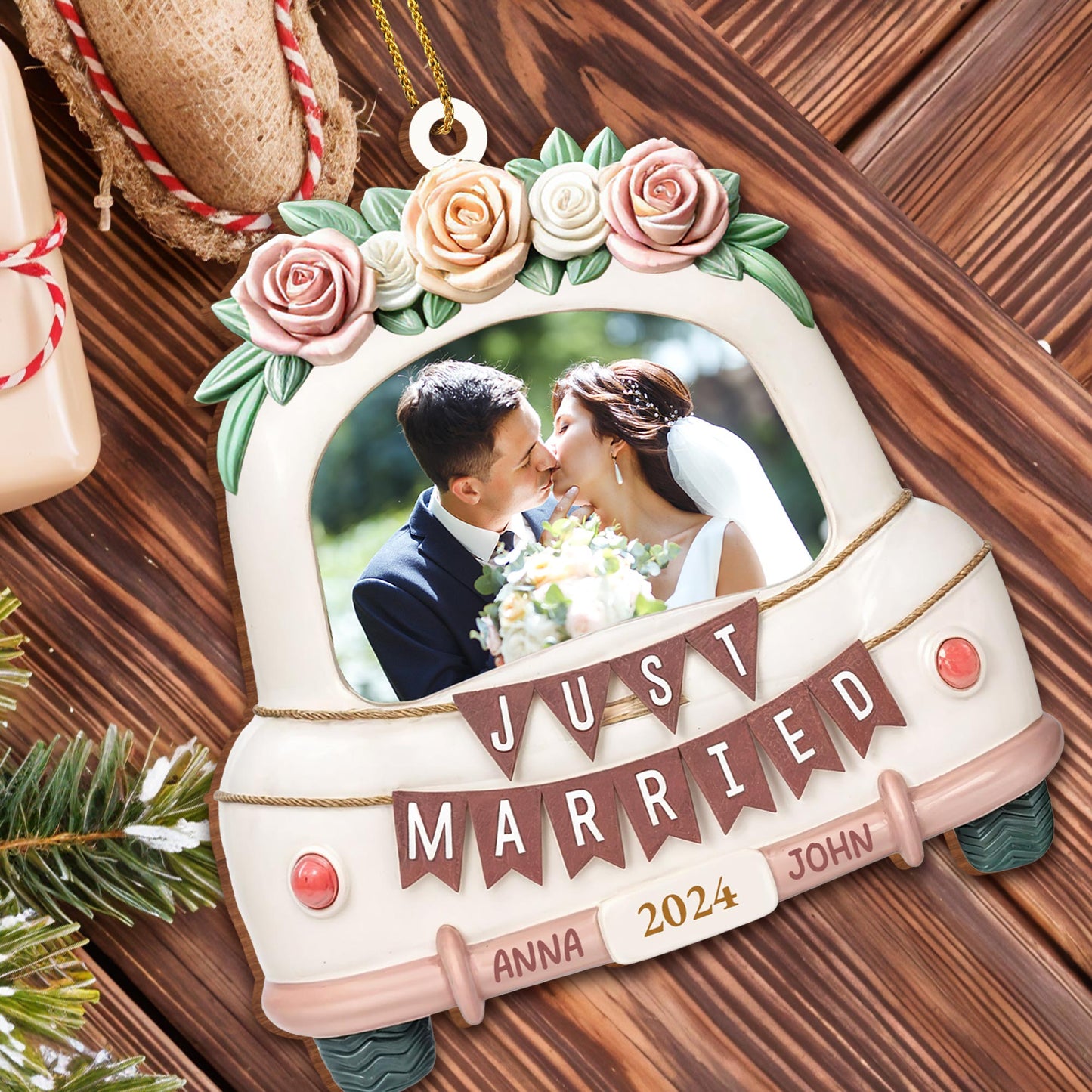 Just Married Celebration With Floral Wedding Car