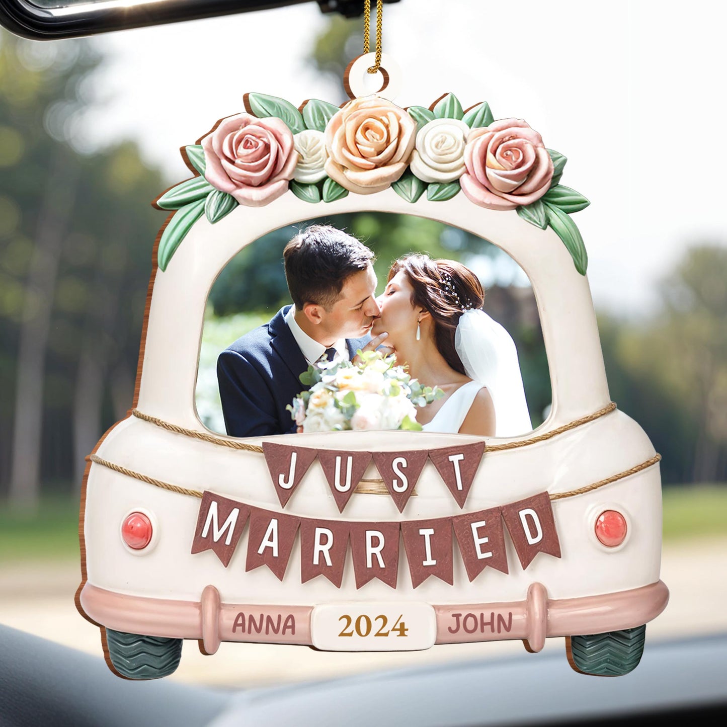 Just Married Celebration With Floral Wedding Car