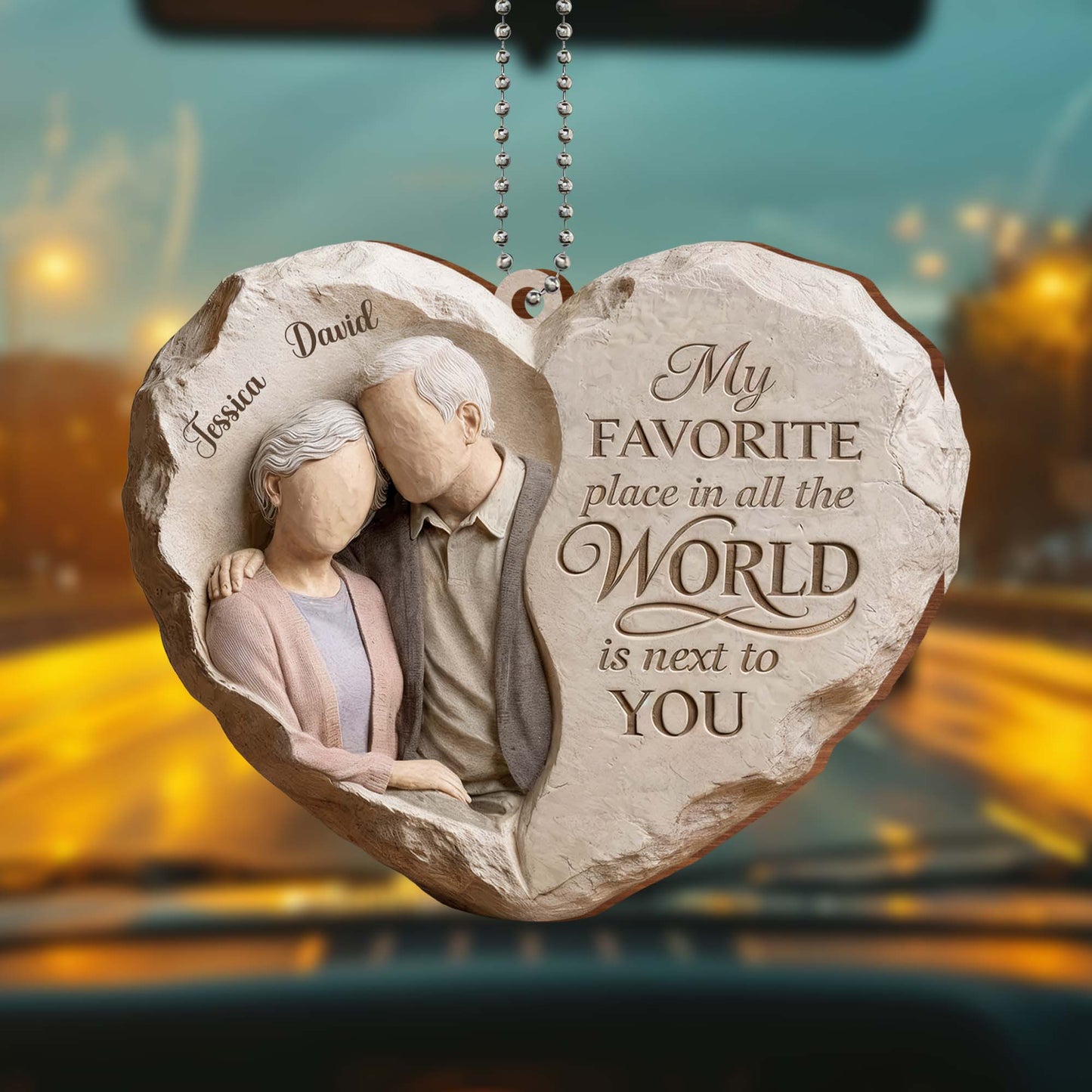 My Favorite Place Is Next to You Elderly Couple Heart Ornament