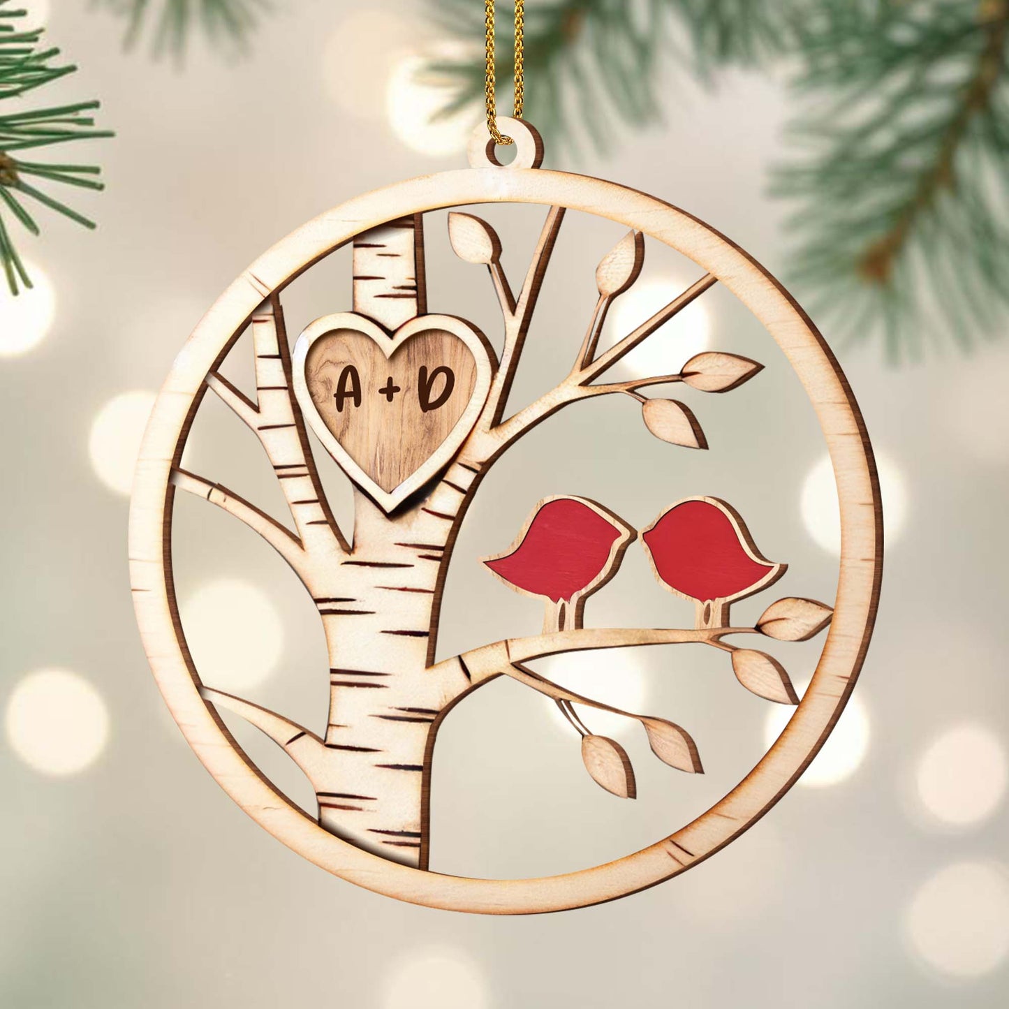 Carved Love With Birds In Birch Tree